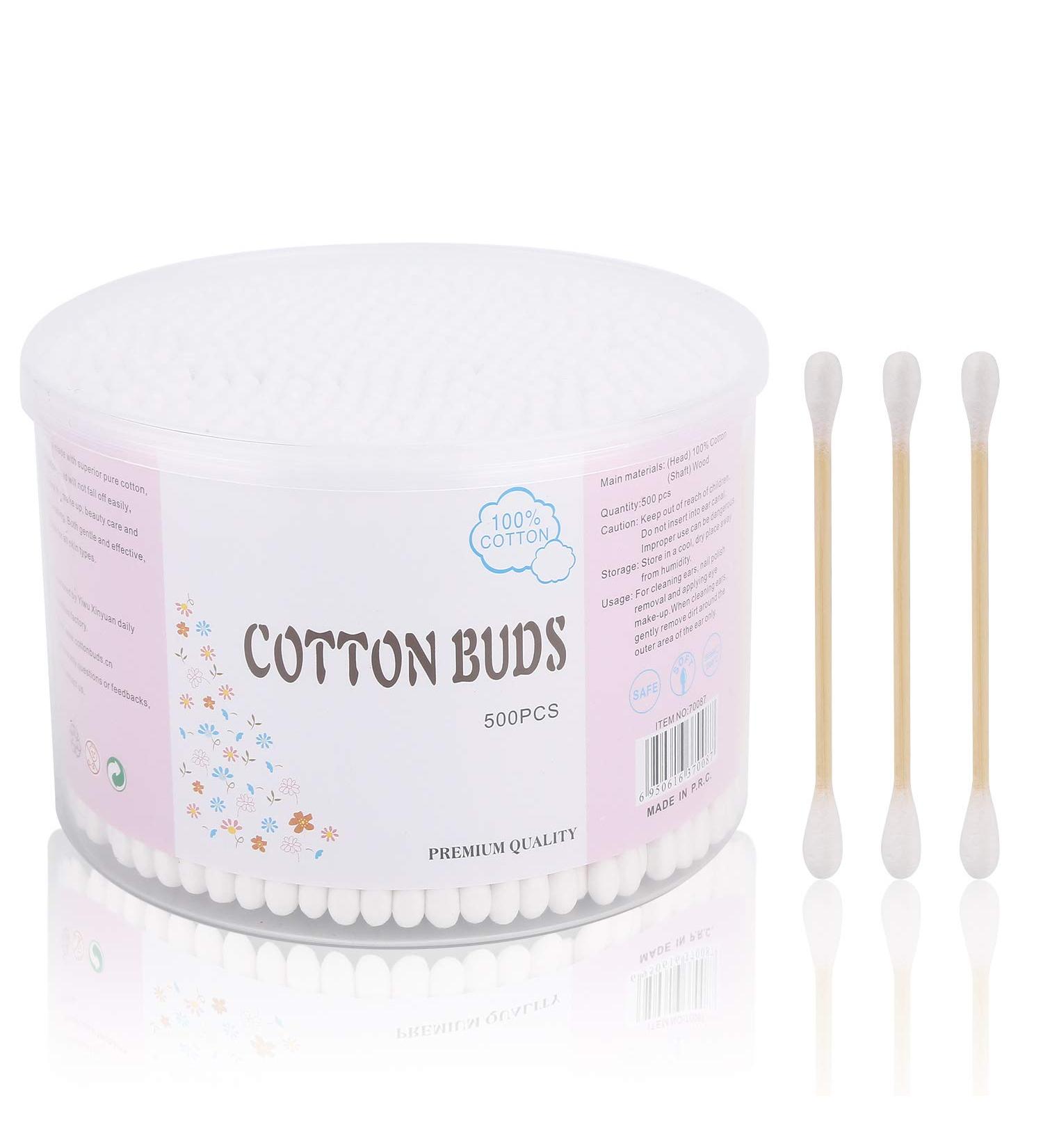 500pcs Double Round Head Cotton Swabs | Natural Hard Wooden Stick | Daily Use Cotton Buds - Buy Online on GoSupps.com