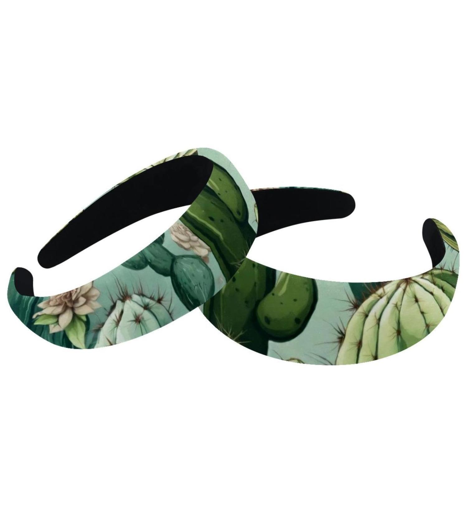 Headbands Women Hair Head Bands 2 Pieces Wide Top Turban Velvet Hair Bands Elastic Headband Cactus Plant Green Pattern Cute Fashion Head Wrap 2 Size Multi-colored 4 - Buy Online on GoSupps.com