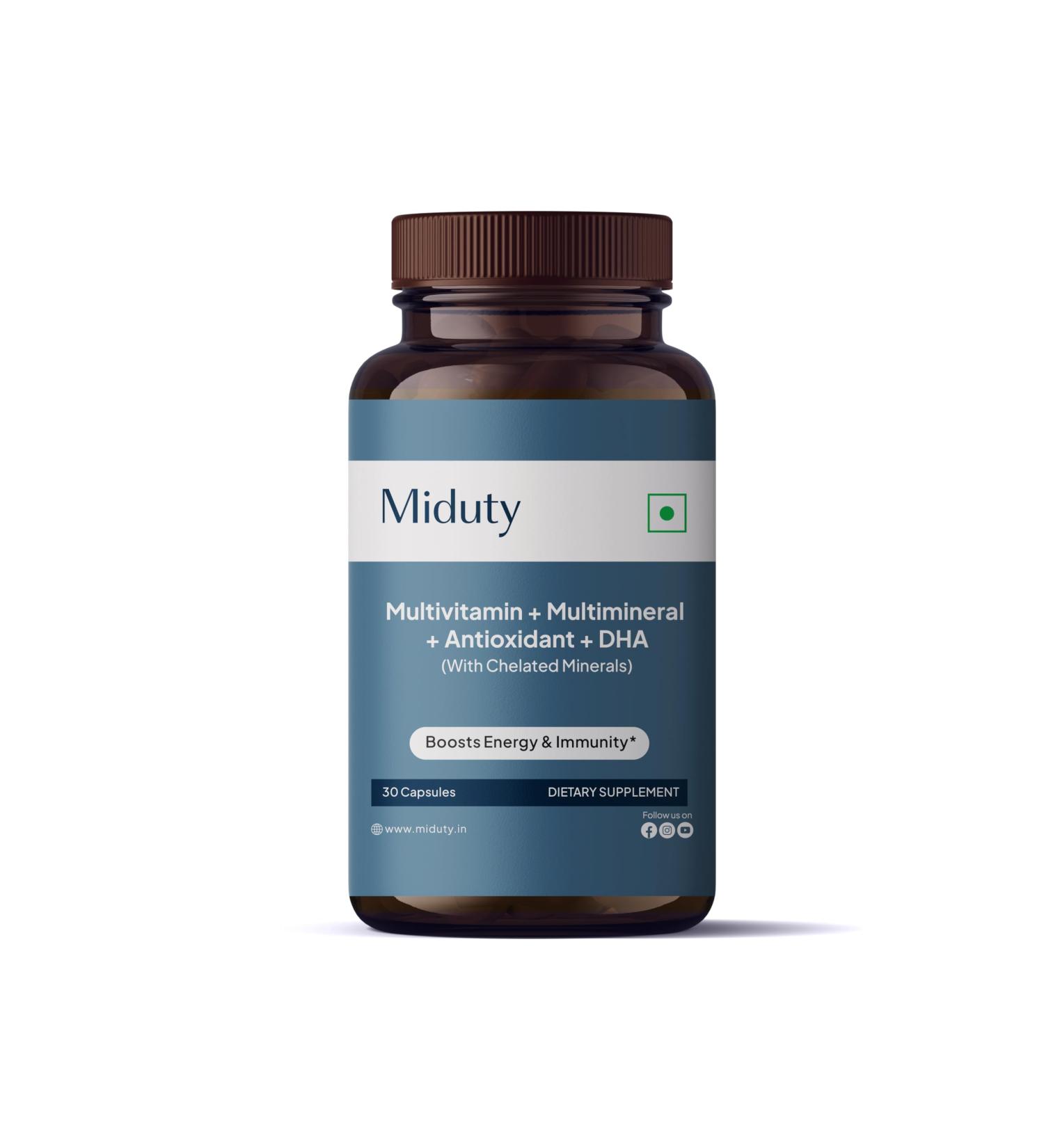 Miduty by Palak Notes Multivitamin - DHA - Alpha Lipoic Acid - Polyohenols - Micro-Ingredients Blend - Veg Omega 3 - Multivitamins - Gluten Free - Non-GMO - 30 Capsules - Buy Online on GoSupps.com
