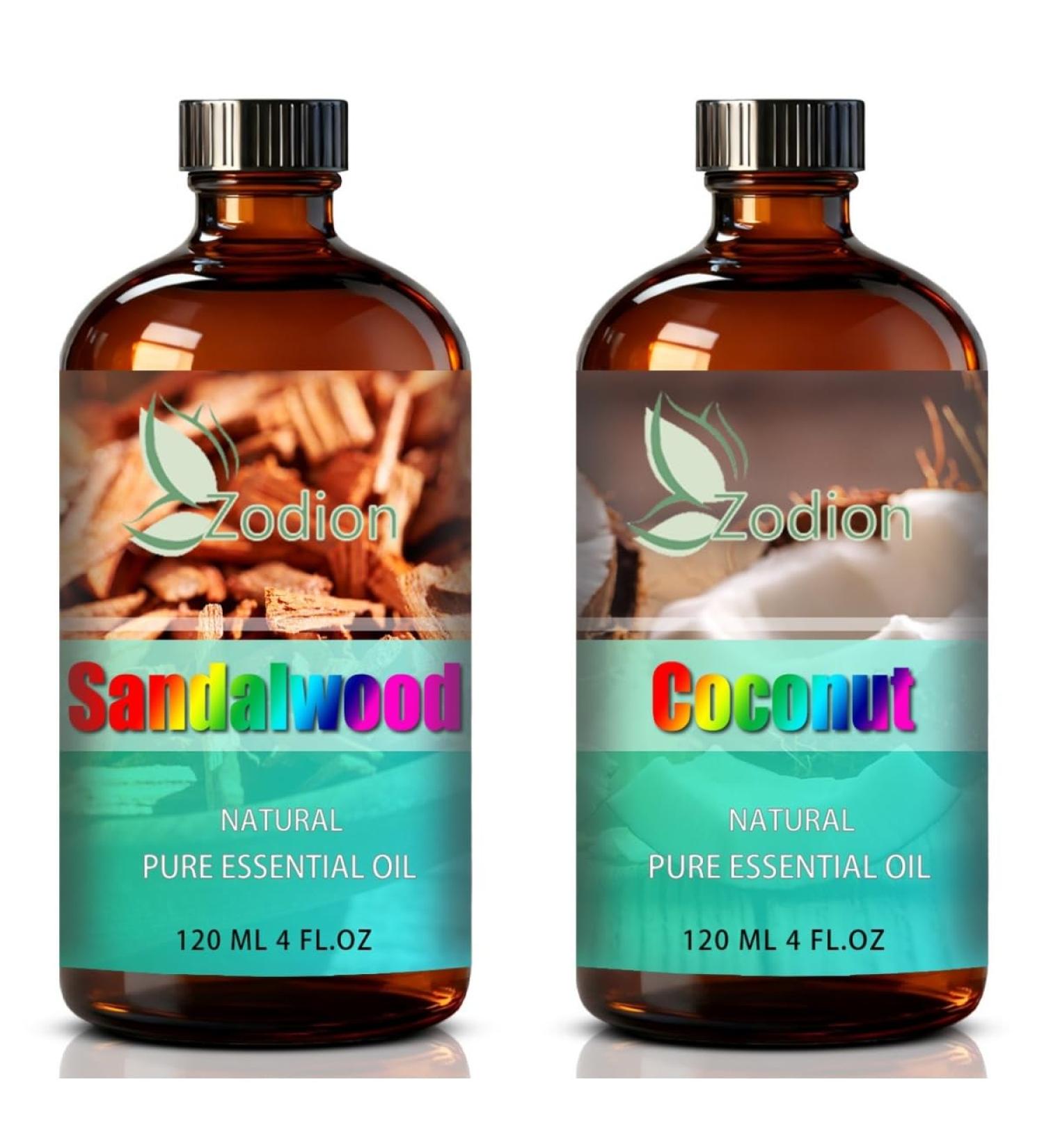 Coconut Essential Oil 4 Fl Oz and Sandalwood Essential Oil 4 Fl Oz - Coconut & Sandalwood Oil for Diffuser Aromatherapy Home Fragrance Skin & Hair Care DIY Candle & Soap Making Yoga - Buy Online on GoSupps.com