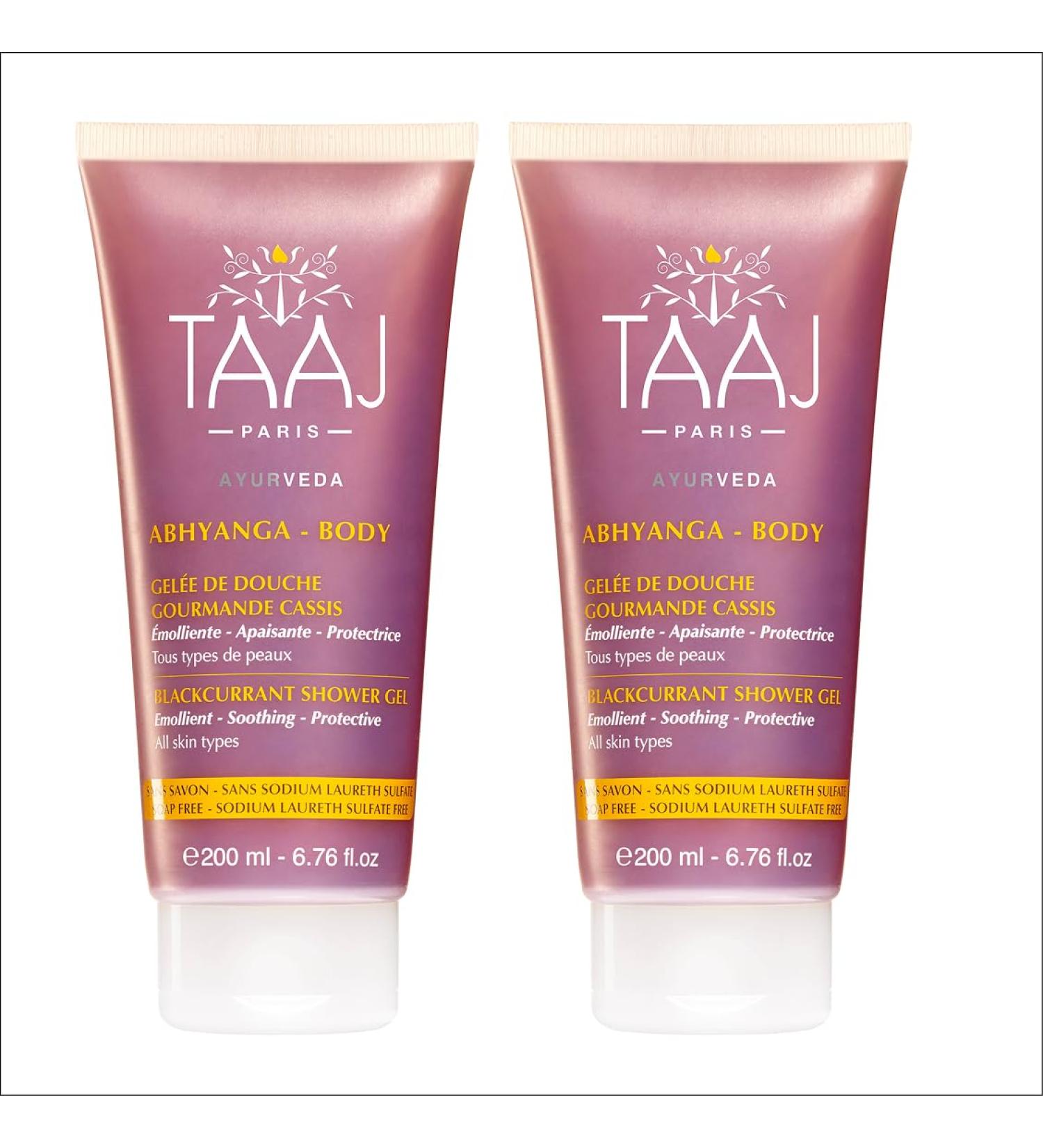  TAAJ TAAJ | Abhyanga Blackcurrant Shower Gel | Antioxidant Action | Green Tea and Blackcurrant | Melting Gel Texture | Made in France | Vegan | Cruelty-Free | Pack of 2 x 200 ml - Buy Online on GoSupps.com