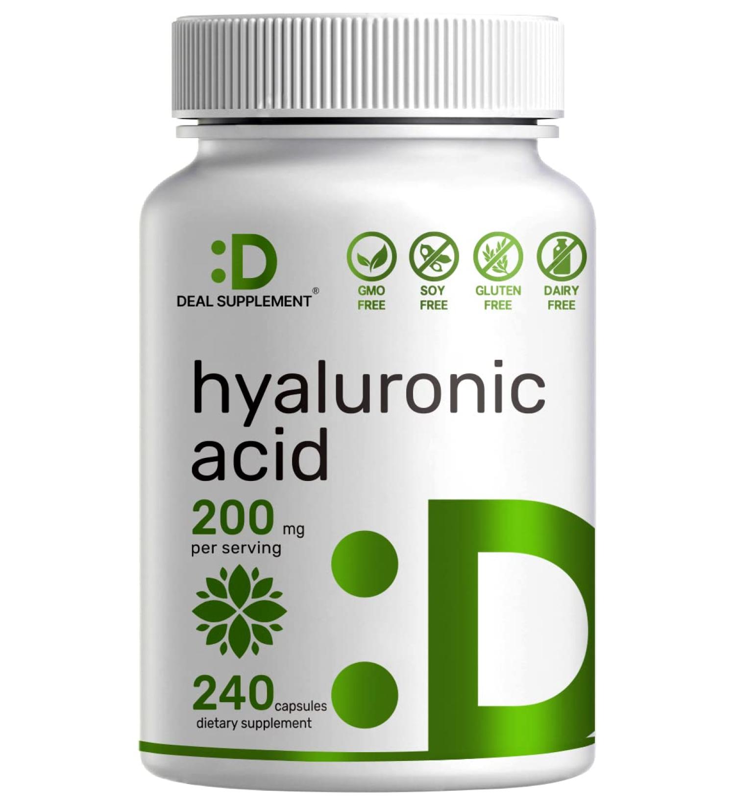 Hyaluronic Acid 200mg Capsules - 240 Count | 4 Month Supply, 95%+ Purity, Plant-Based - Supports Joint Health, Bone Strength & Skin Hydration - Buy Online on GoSupps.com
