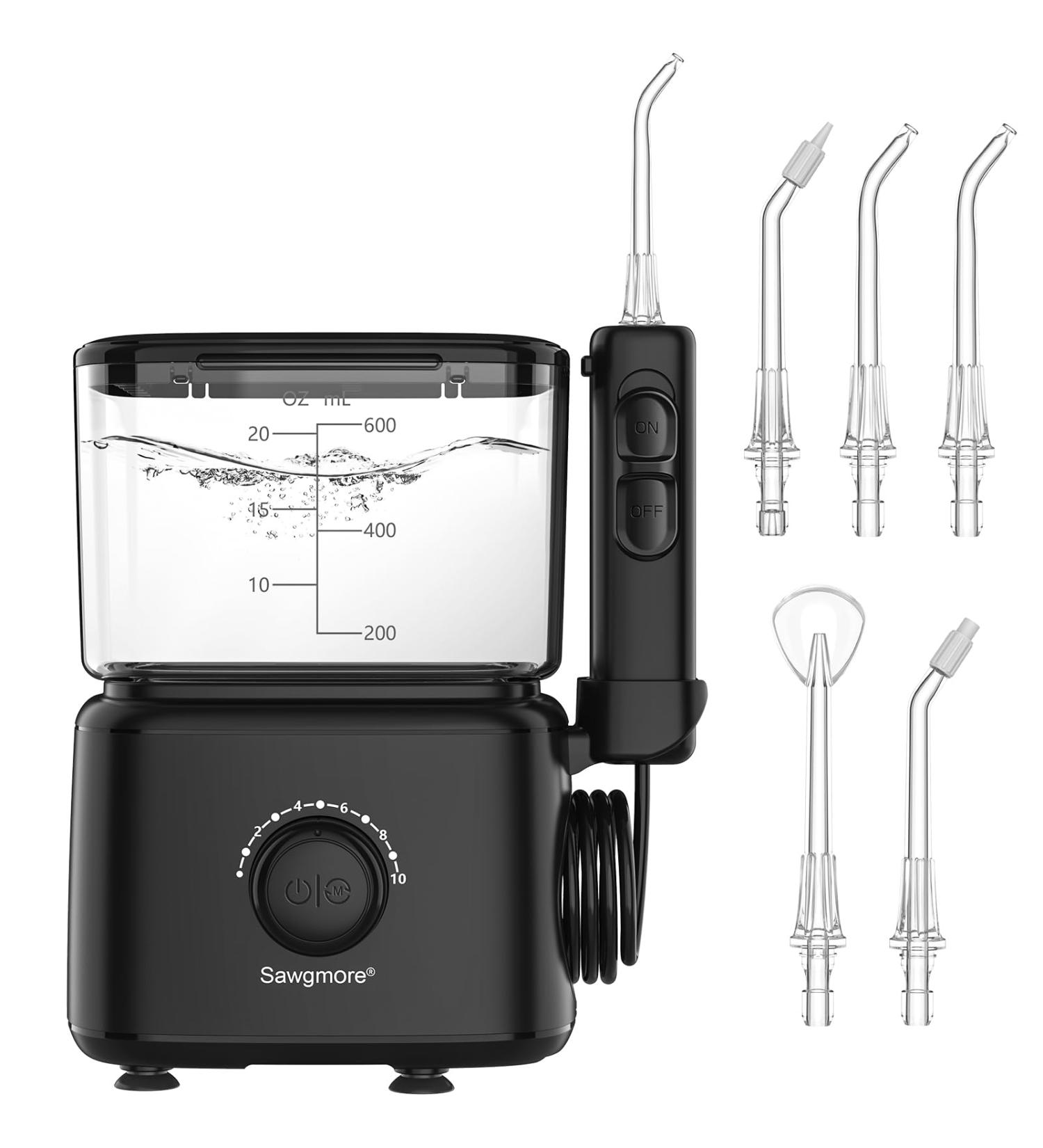 Sawgmore Mouth Shower - Electric Interdental Cleaner with 10 Pressure Levels 600ml Capacity 5 Nozzle Tips - Perfect Oral Irrigator for Home Use (Black) - International Shipping Available - Buy Online on GoSupps.com