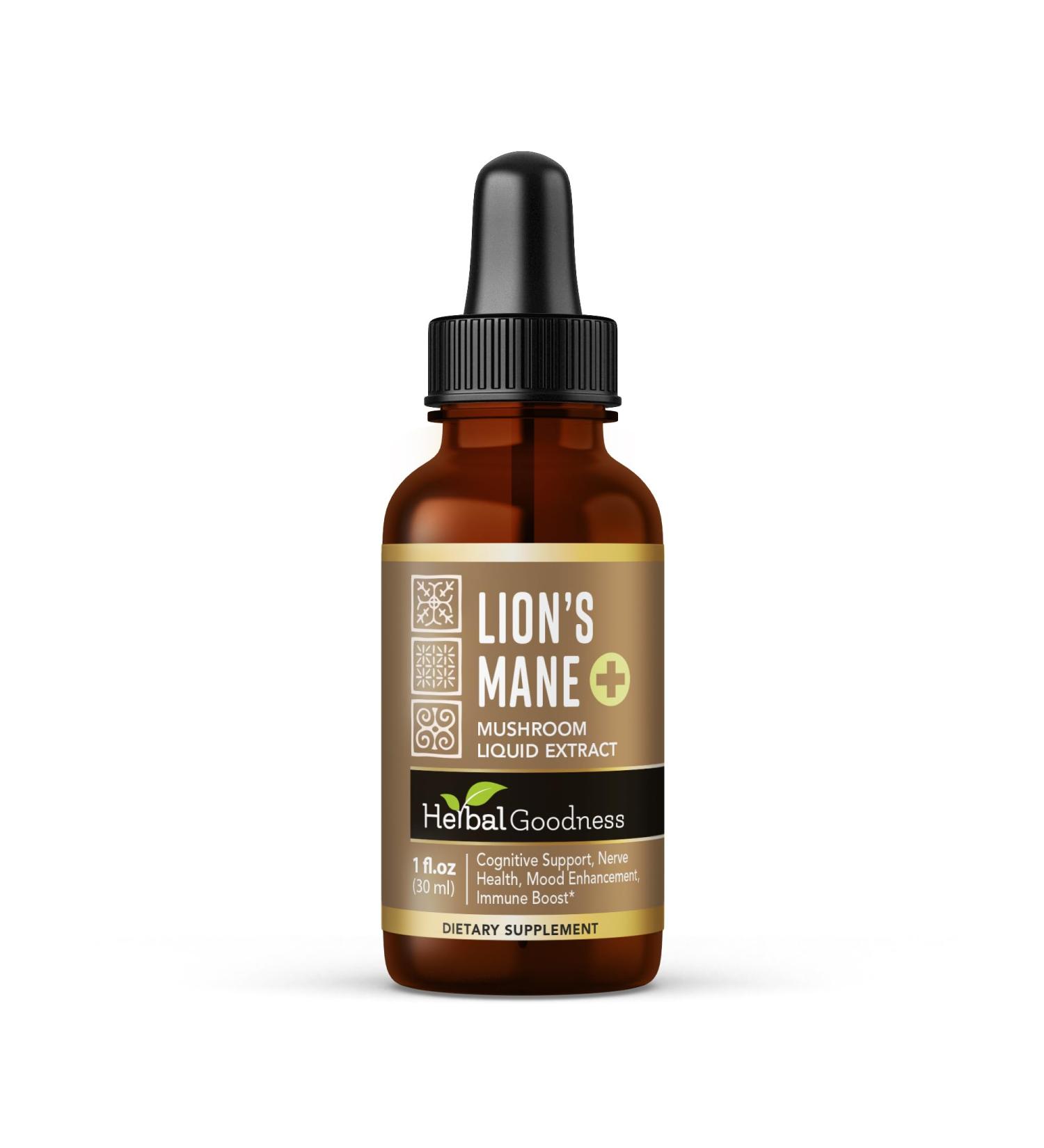 Herbal Goodness Lions Mane Mushroom Supplement Liquid 1 fl.oz - Brain & Focus Support Nootropic USDA Organic Lions Mane Extract Tincture Brain Health Supplement Non GMO Sugar & Alcohol Free - Buy Online on GoSupps.com