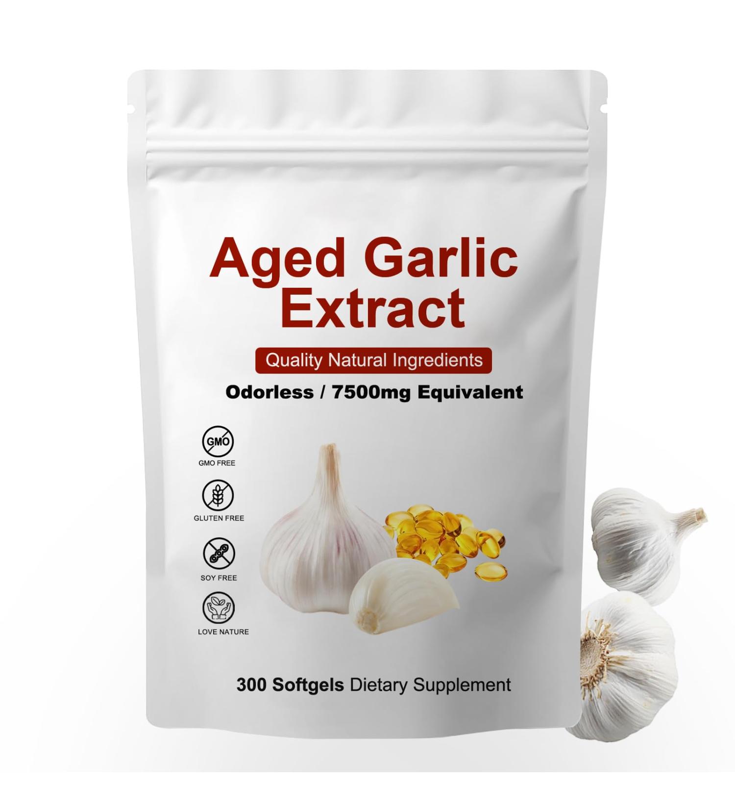 Shrandi Elare Aged Garlic Extract 7500mg Odorless - Organic Aged Garlic Extract Capsules for Heart & Immune Antioxidant Supplements Non-GMO Gluten-Free Vegetarian 300 Softgels - Buy Online on GoSupps.com