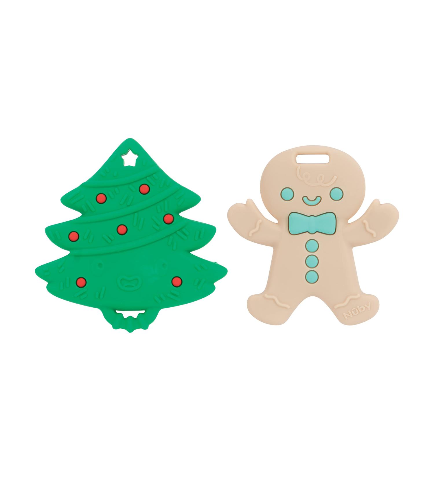 Nuby Silicone Holiday Tree & Gingerbread Man Teether 2 Pack for Babies 3+ Months - Buy Online on GoSupps.com