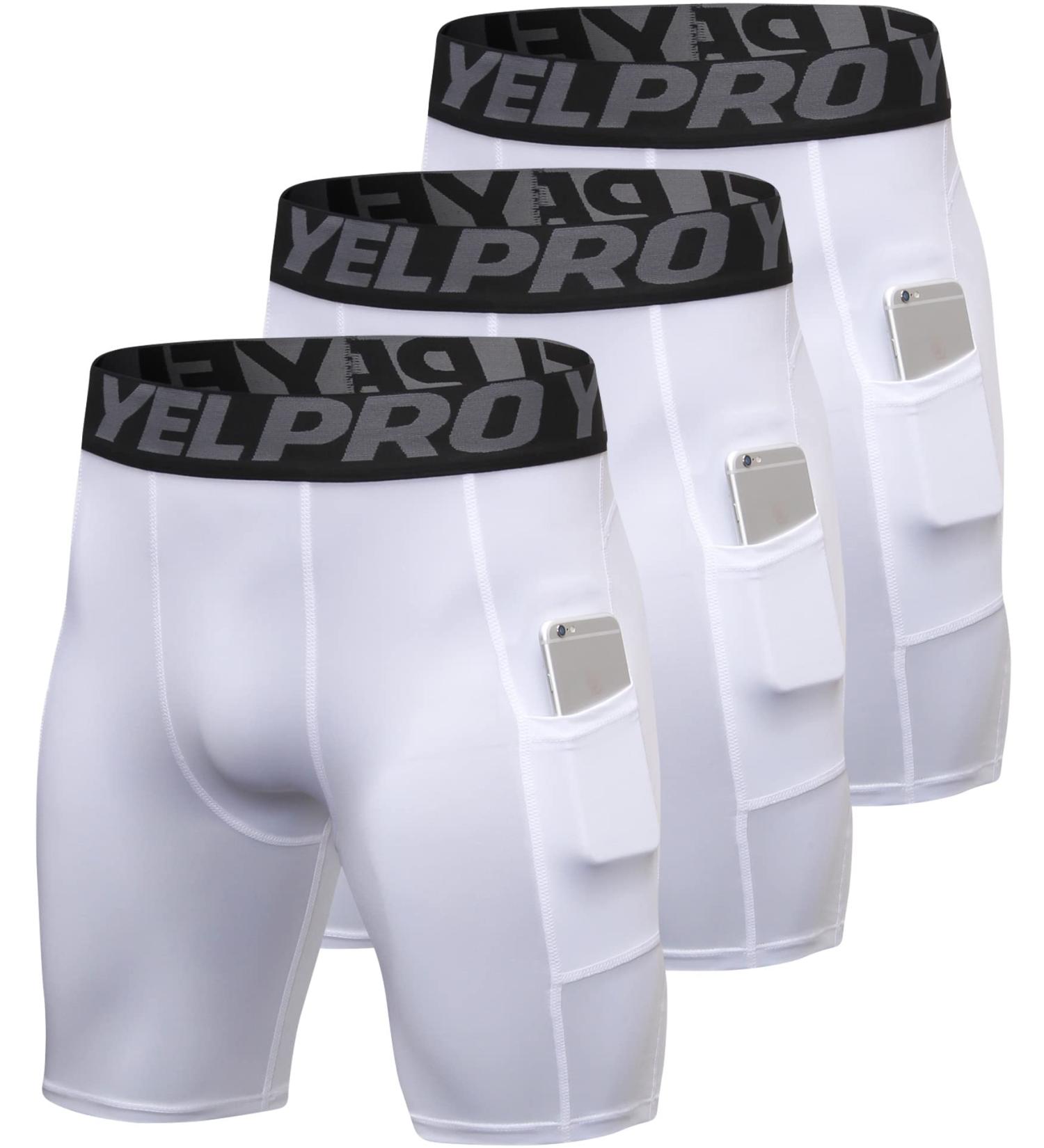 Men's 3 Pack Dry Fit Compression Shorts with Pocket - White - Small - Buy Online on GoSupps.com