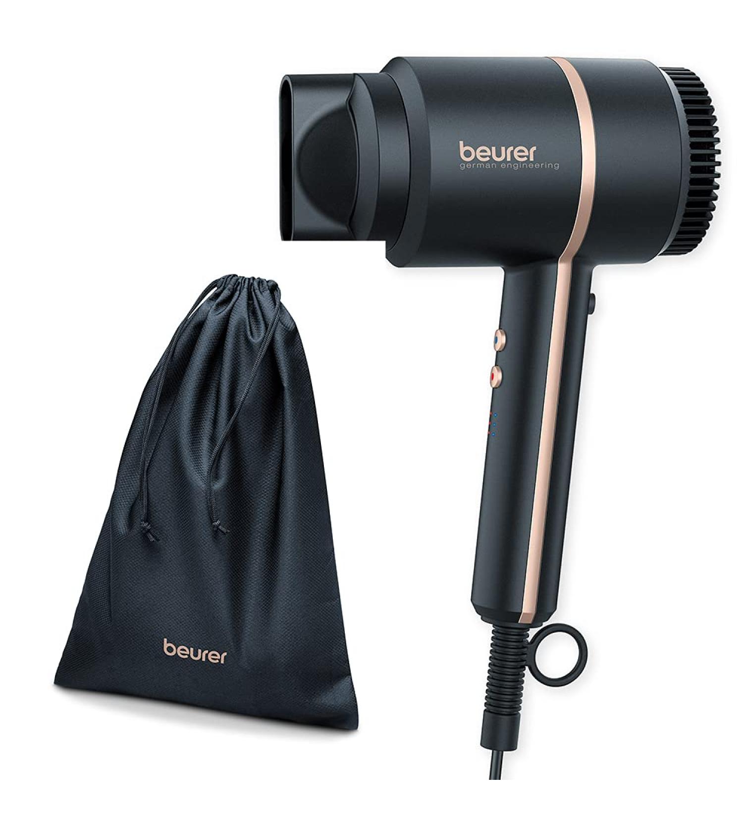 Beurer HC 35 Compact Hair Dryer - 1600-2000 Watts Ion Function for Shiny Hair Includes Styling Nozzle Black/Ros - International Shipping Available - Buy Online on GoSupps.com