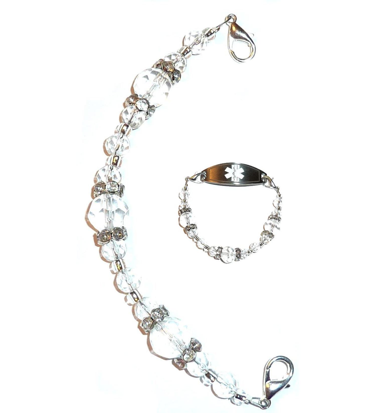 Hidden Hollow Beads Women's Medical Alert ID Bracelet | 6 Interchangeable Beaded Crystal Design for Vital Identification - Buy Online on GoSupps.com