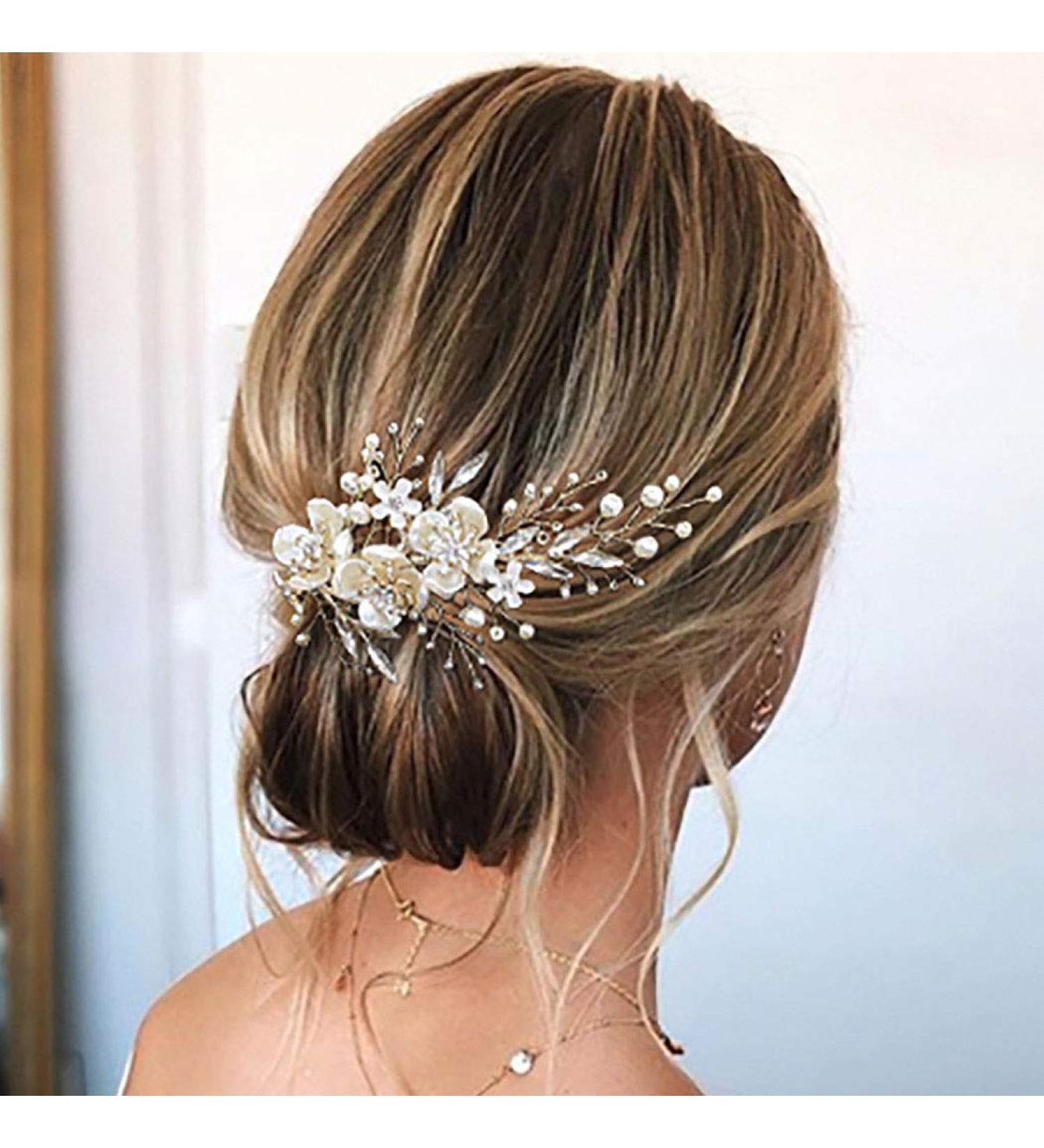Flower Bride Wedding Hair Comb - Silver Pearl Bridal Hair Piece for Women and Girls | Cosydays Crystal Hair Accessories (A-Flower) - Buy Online on GoSupps.com