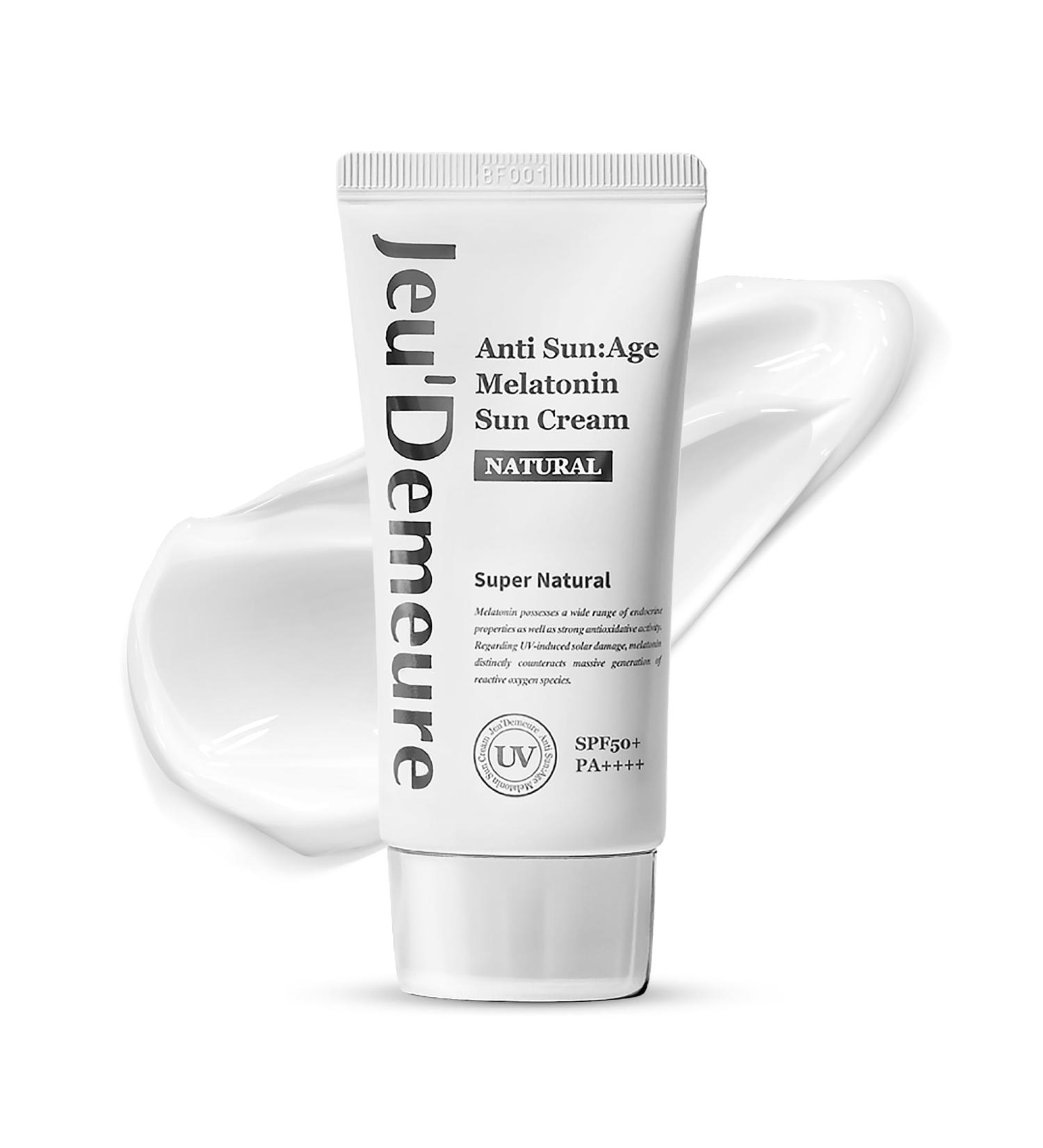 JEU'DEMEURE Anti-Aging SPF 50 Face Moisturizing Sunscreen Lotion with Broad Spectrum, Melatonin, Lightweight, Non-Sticky, Sun Essence for Sensitive Skin, 1.69 fl oz - Buy Online on GoSupps.com