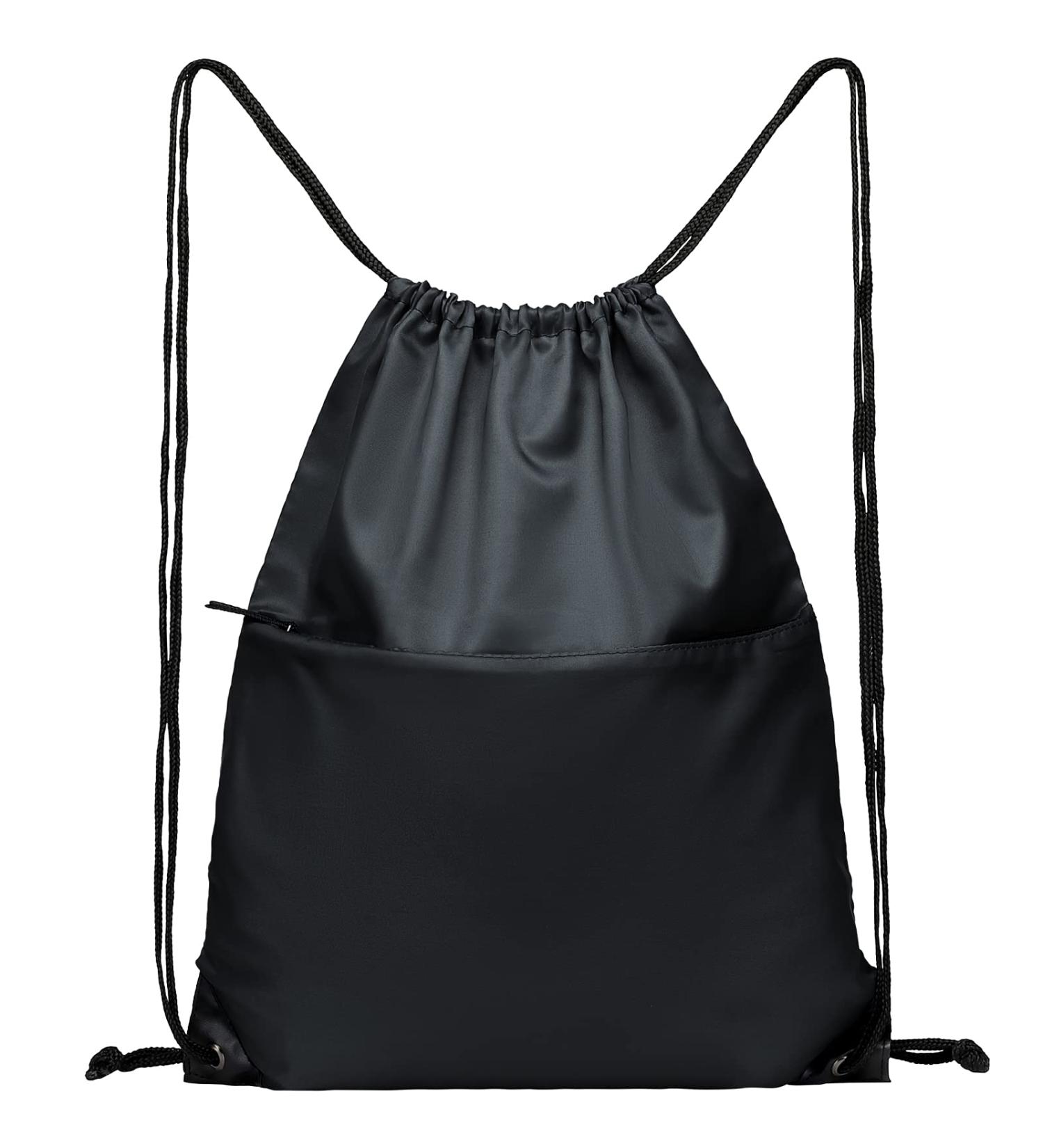 BuyAgain Sports Drawstring Backpack | Water Resistant Gym Sack for Men & Women | Large Size with Zipper (Black) - Buy Online on GoSupps.com