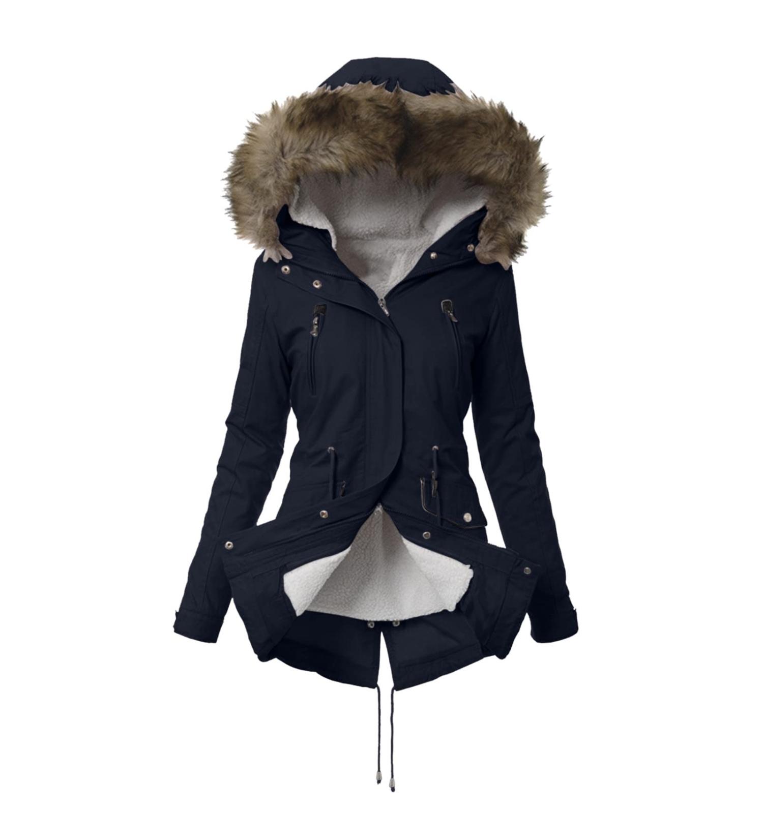 Shop Haiorziyou Women's Winter Parka | Warm Long-Sleeved Hooded Jacket in Navy - 3XL Available | Thicker Fleece Quilting Coat for International Shipping - Buy Online on GoSupps.com