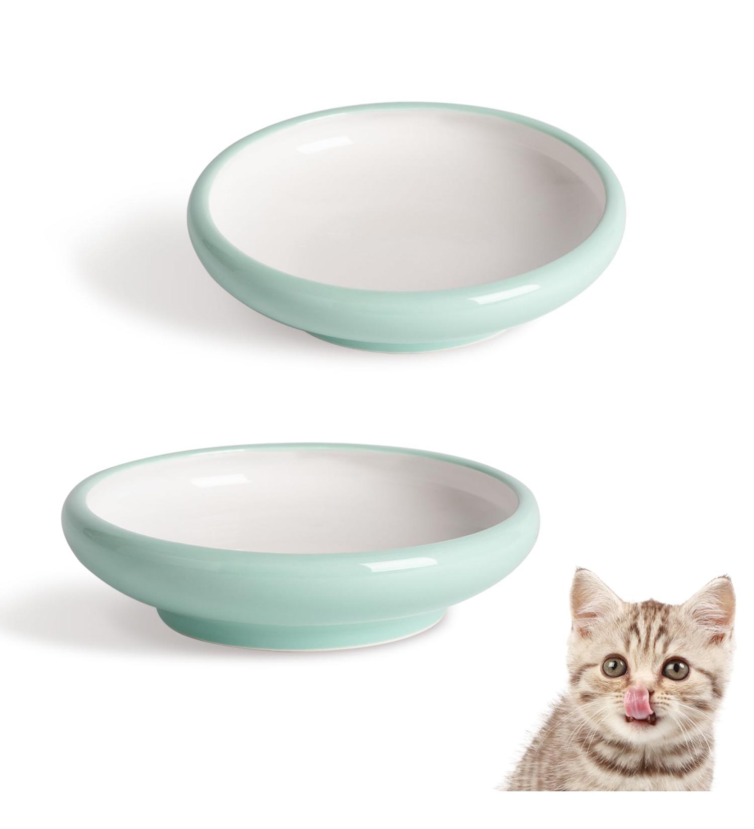 ComSaf Ceramic Cat Feeding Bowl Wide Shallow Cat Food Water Dish Whisker Friendly Design Whisker Fatigue Free shallow cat bowl Non Spill Pet Bowl 300ML Pack of 2 Green Green*2 - Buy Online on GoSupps.com