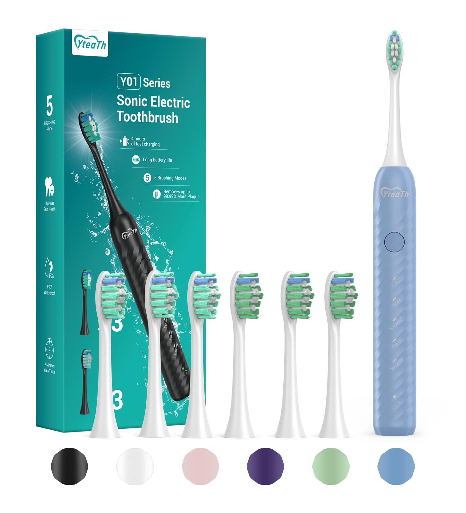 Sonic Electric Toothbrush for Adults - 6 Brush Heads, Holder, Travel Case, Type C Cable - Blue (1 Count) - Buy Online on GoSupps.com