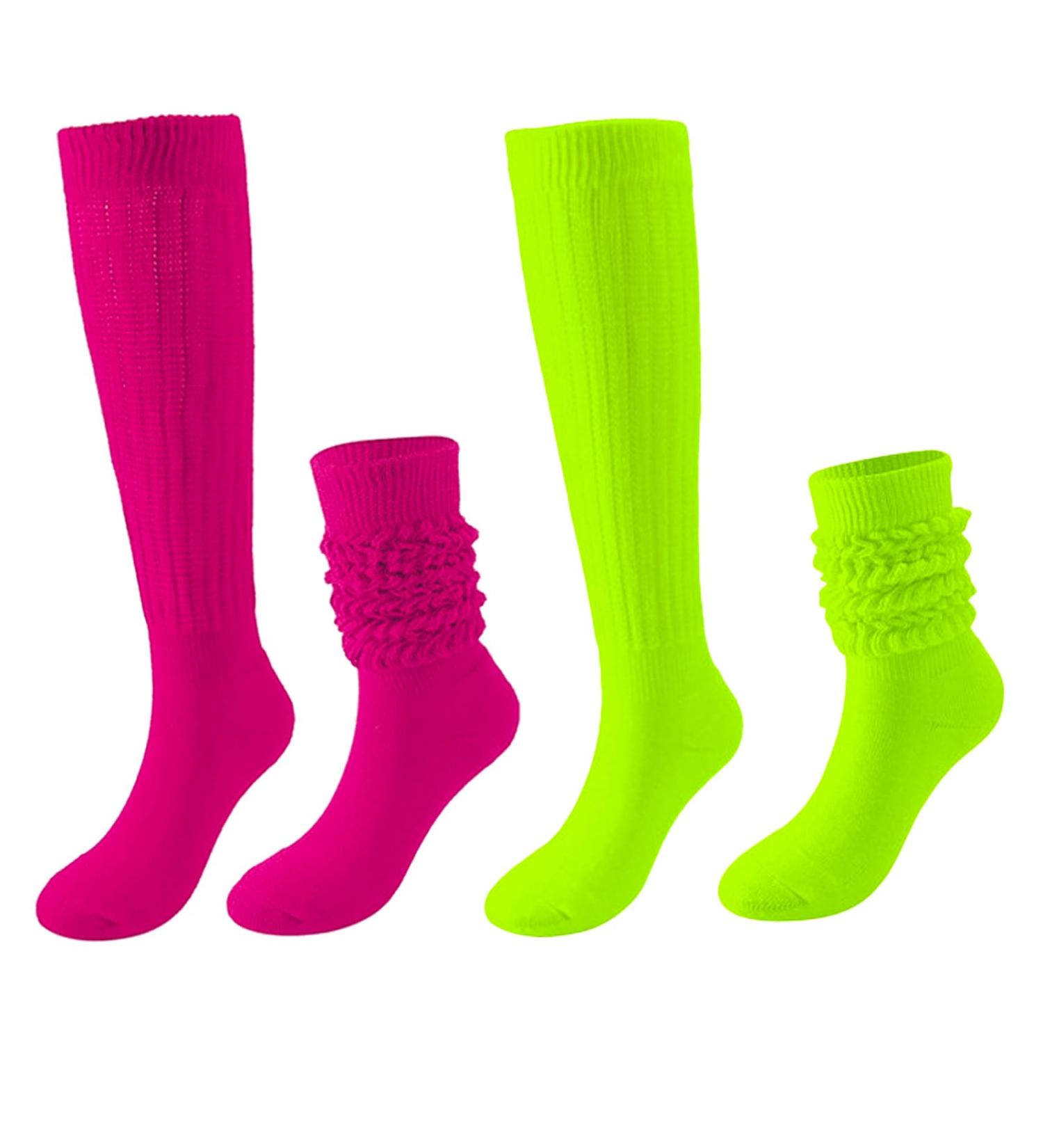 Neon Knit Slouch Socks for Women - 2 Pairs Extra Long Thermosocks | Perfect for Costume Parties Halloween & Streetwear - Buy Online on GoSupps.com