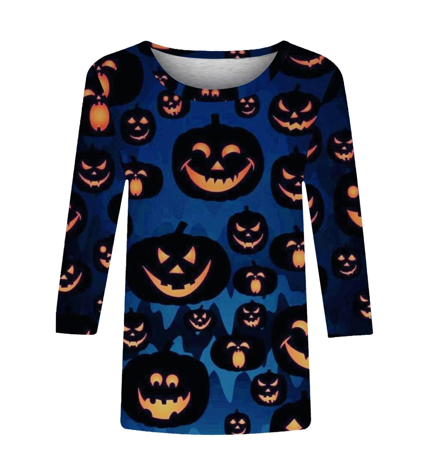 Halloween Costumes Quarter Sleeve Holiday Printed Basic Top Hot Women Blouse Blue Large - Buy Online on GoSupps.com