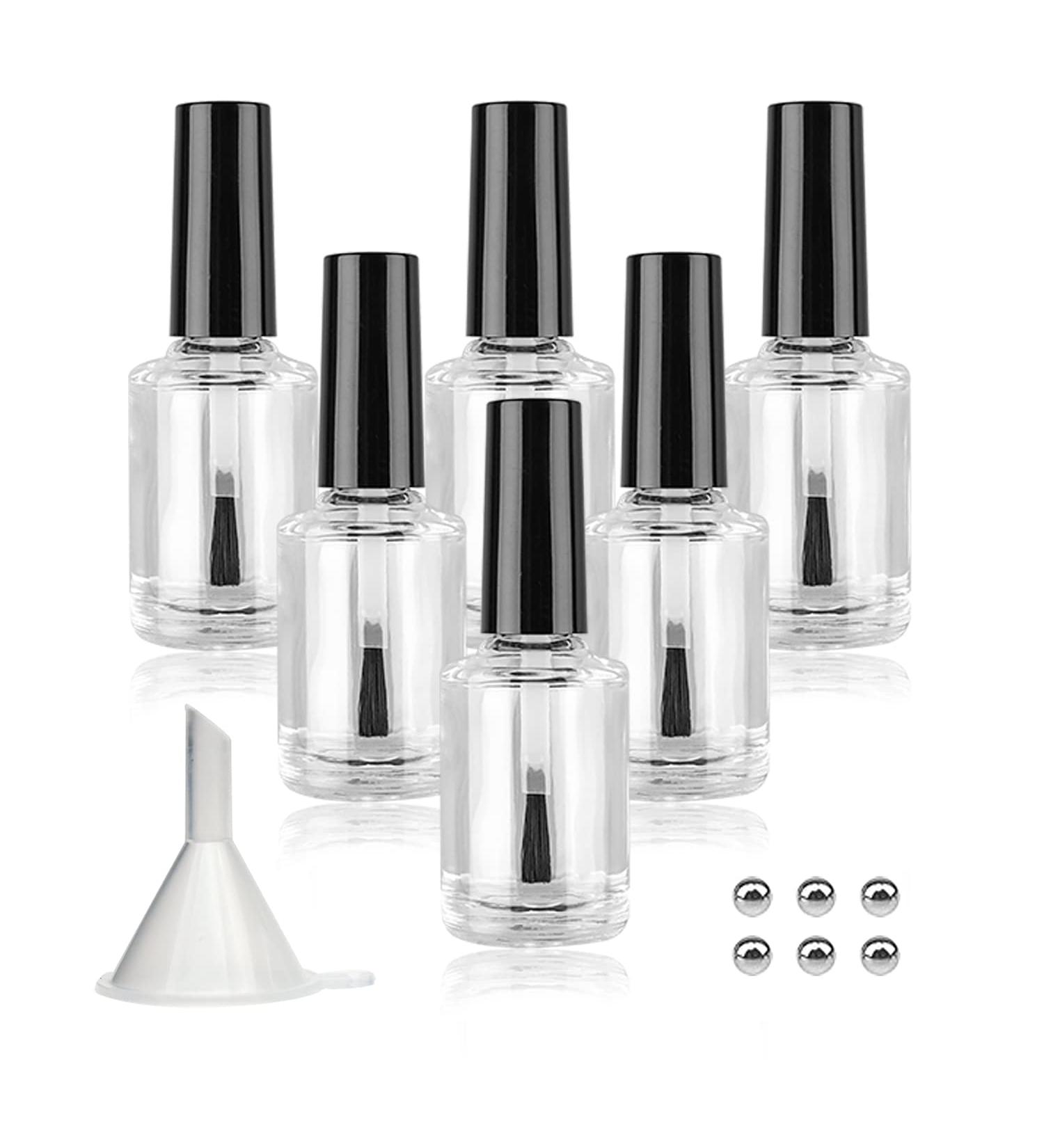 Agidea 15ml Empty Nail Polish Bottles with Brush Cap - Set of 6 Glass Bottles with Mixing Agitator Balls & Funnels - Buy Online on GoSupps.com