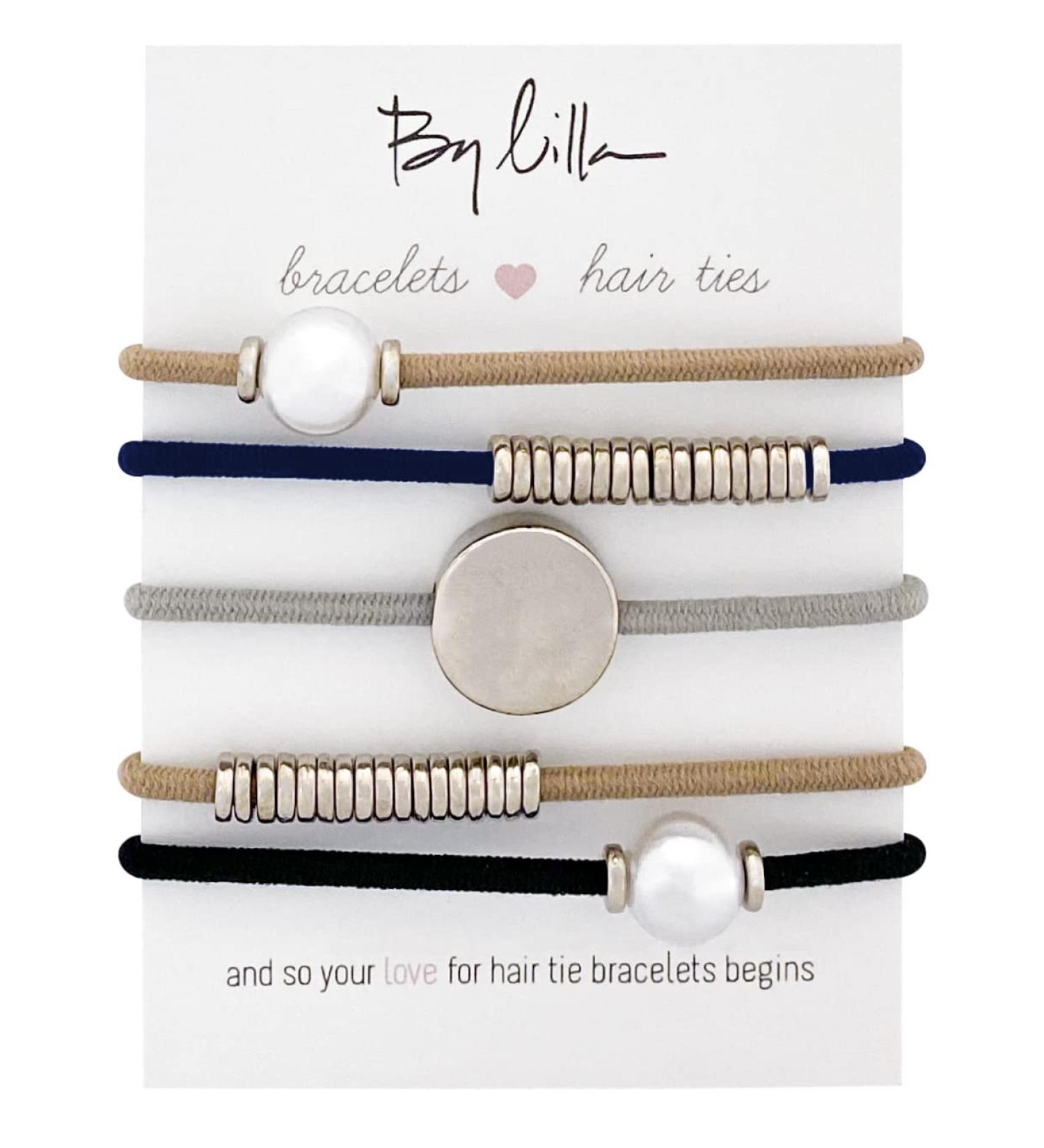 By Lilla Marble Mini Stack Ponytails & Bracelets - Set of 5 Hair Ties - Women's No Crease Hair Ponytails & Bracelets - Buy Online on GoSupps.com