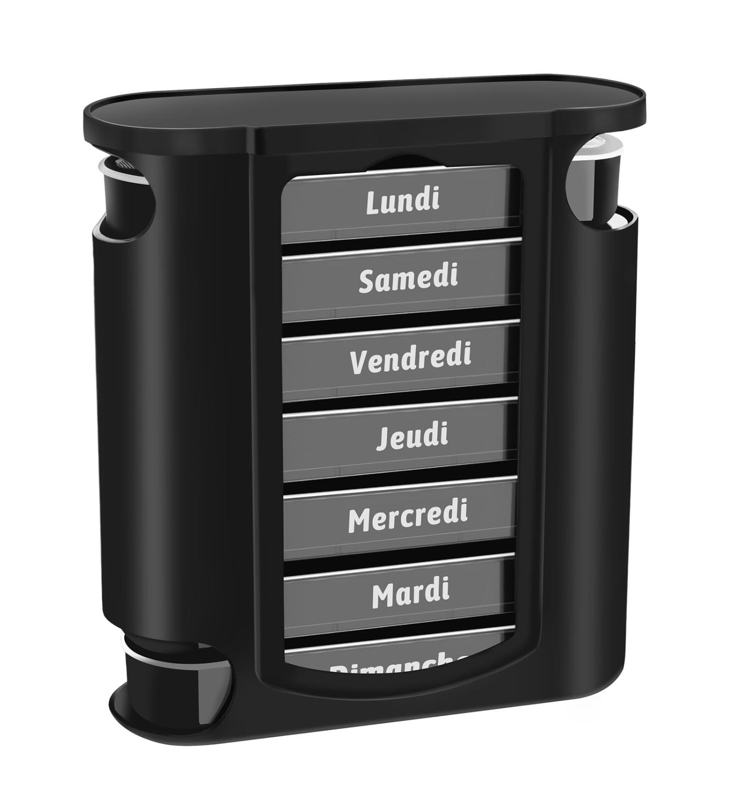 Collazoey 7-Day Pill Box Organizer | Travel-Friendly Medication & Vitamin Holder | Black French Model - Buy Online on GoSupps.com