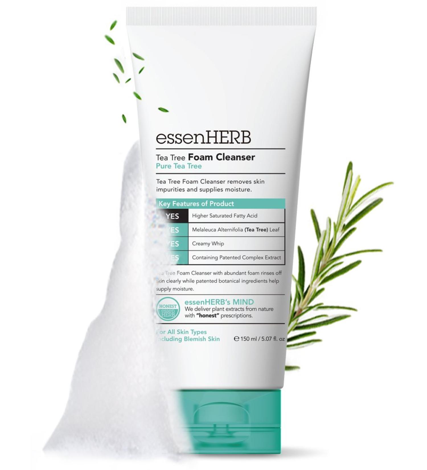 Essenherb Tea Tree Foam Cleanser 150ml - Soothing & Moisturizing | For All Skin Types with Blemishes - Buy Online on GoSupps.com