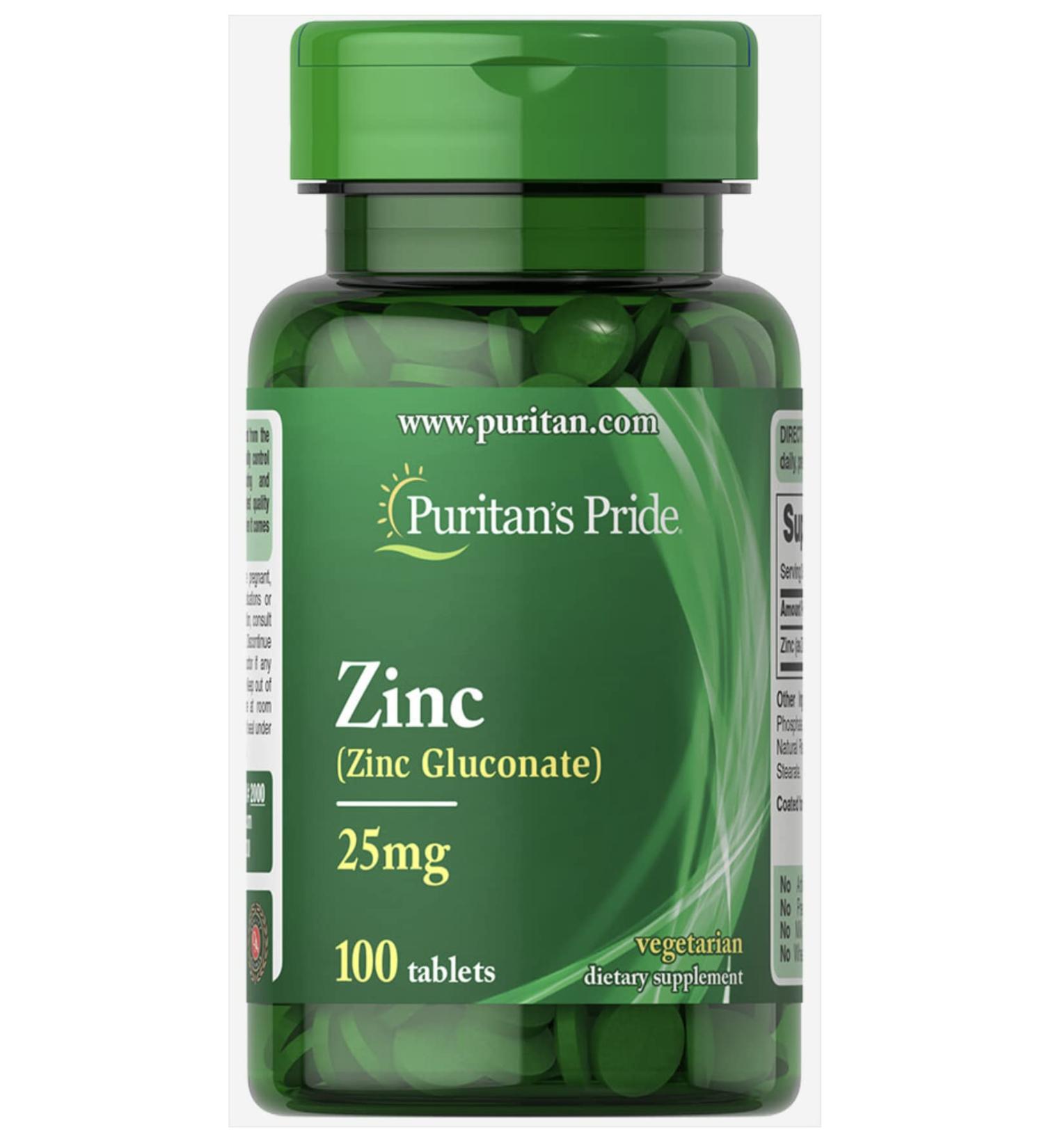 Puritan's Pride Zinc Chelate 25 mg 100 Tablets