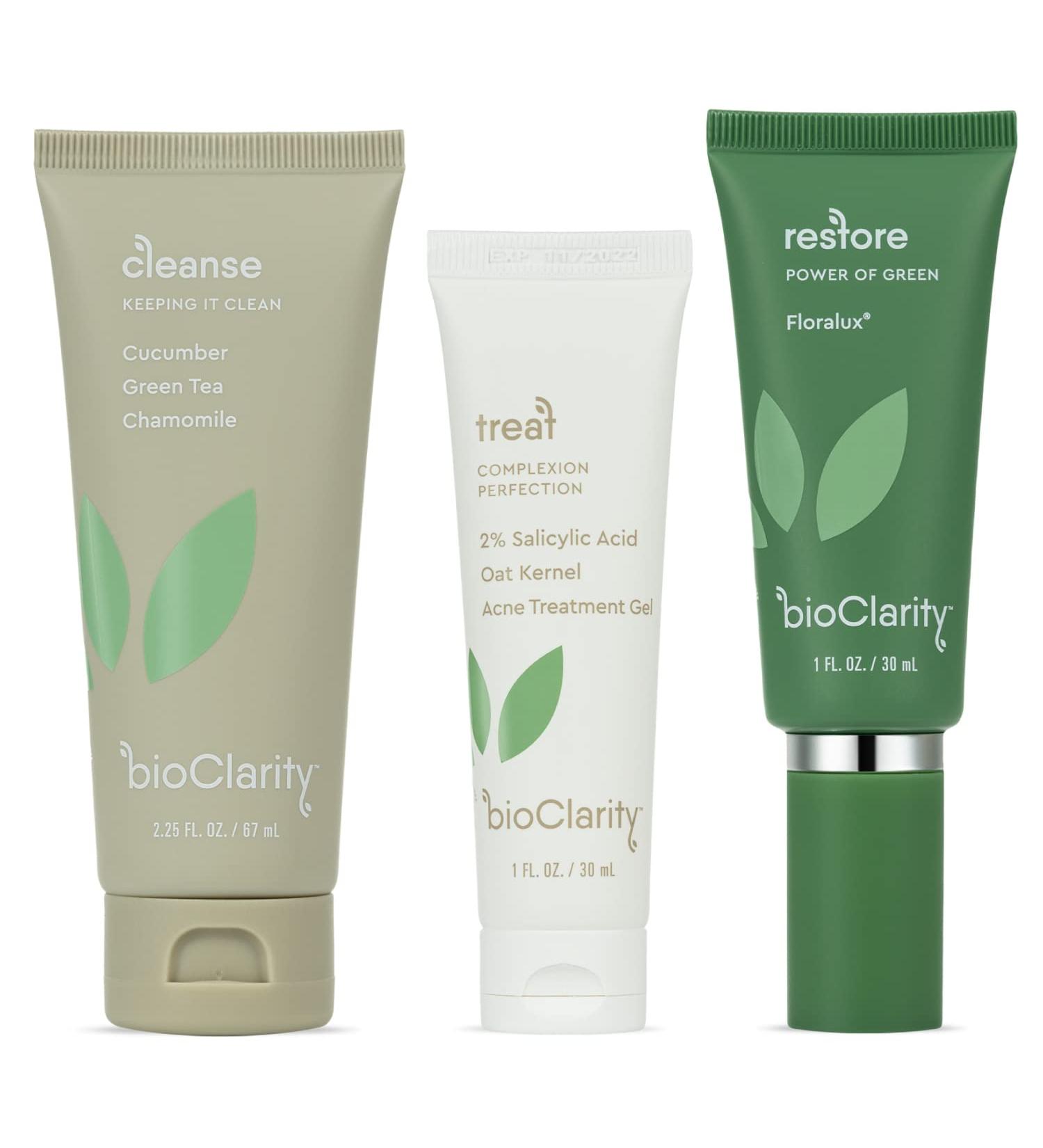 BioClarity 3-Step Acne Routine Mini Size | Clean Vegan Acne Treatment for Oily Skin | Includes Cleanser & Gel Set - Buy Online on GoSupps.com