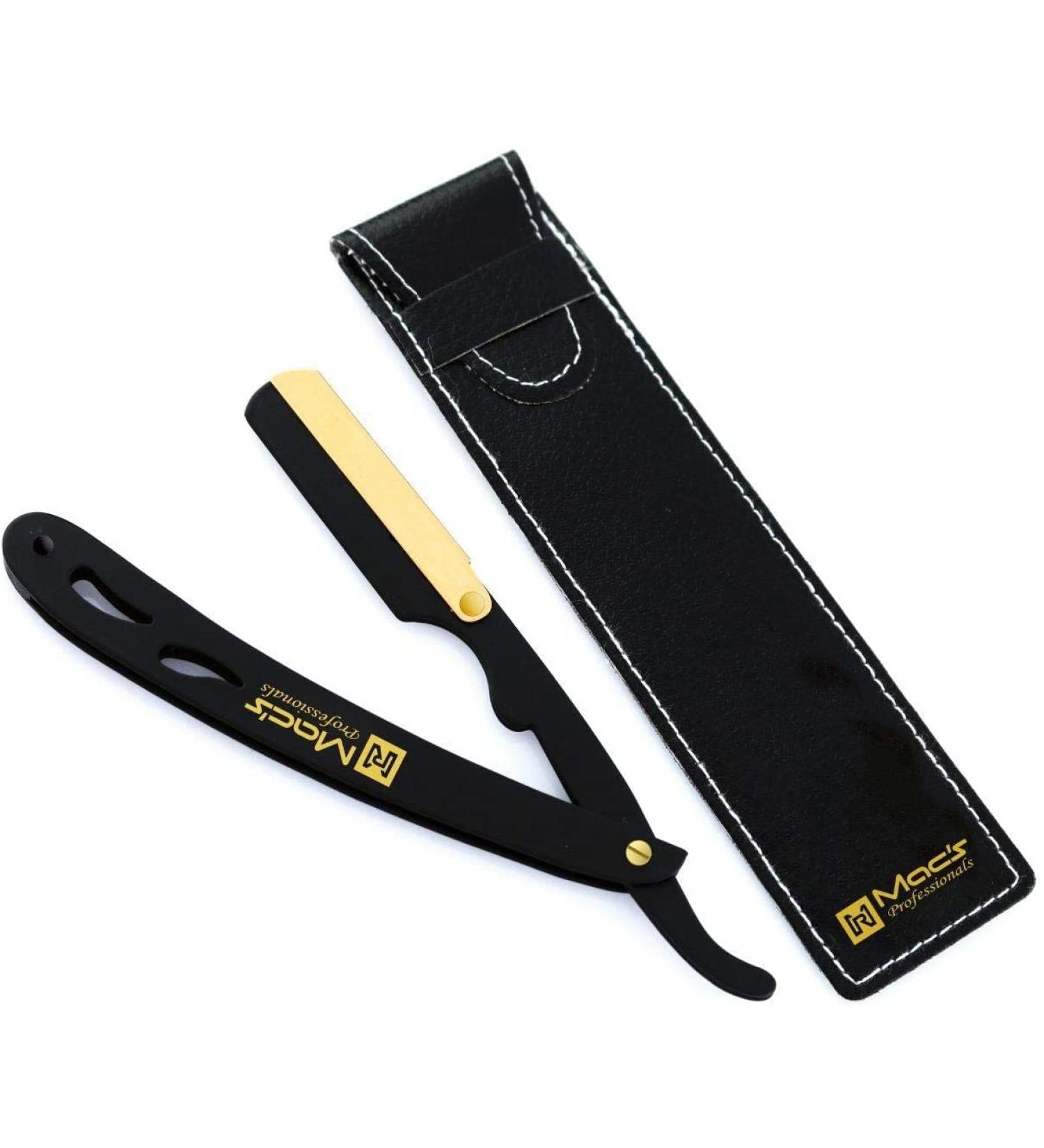 Premium BLACK & GOLD Stainless Steel Straight Edge Barber Razor - Exchangeable Blade Safety Razor - Macs-045B - Buy Online on GoSupps.com