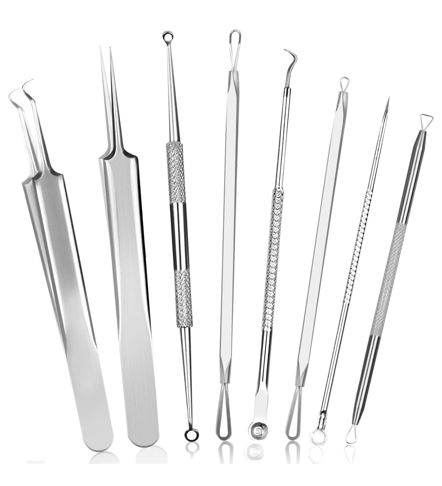 Fluco 8pcs Blackhead Remover Pimple Popper Tool Kit for Nose & Face - Stainless Steel Blemish & Whitehead Extractor Set - Buy Online on GoSupps.com