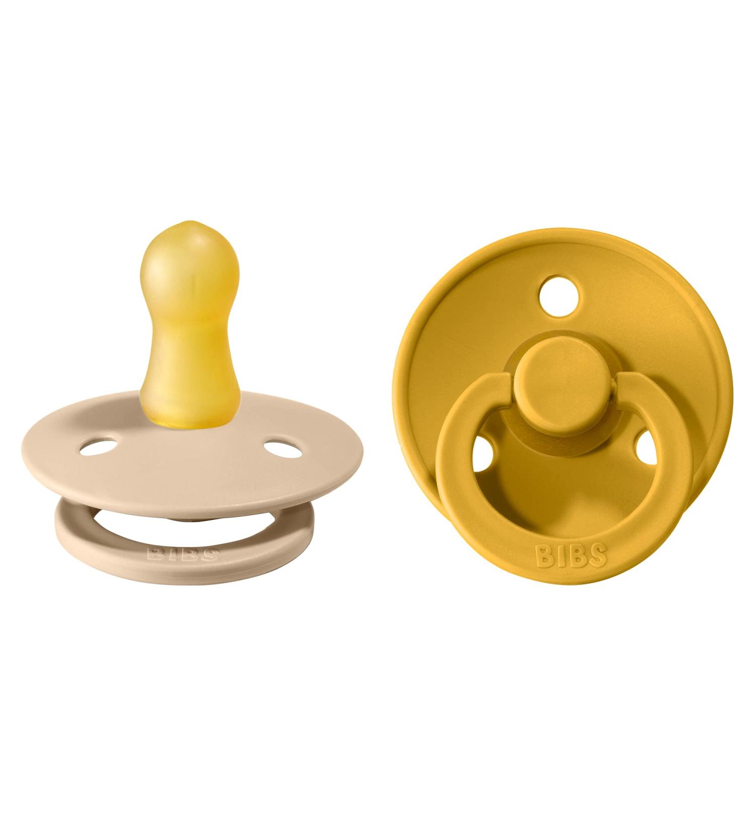 BIBS Colour Baby Pacifier 2-Pack | Made in Denmark | BPA Free | Natural Rubber Latex | Size 1 (0-6 Months) | Vanilla/Mustard - Buy Online on GoSupps.com