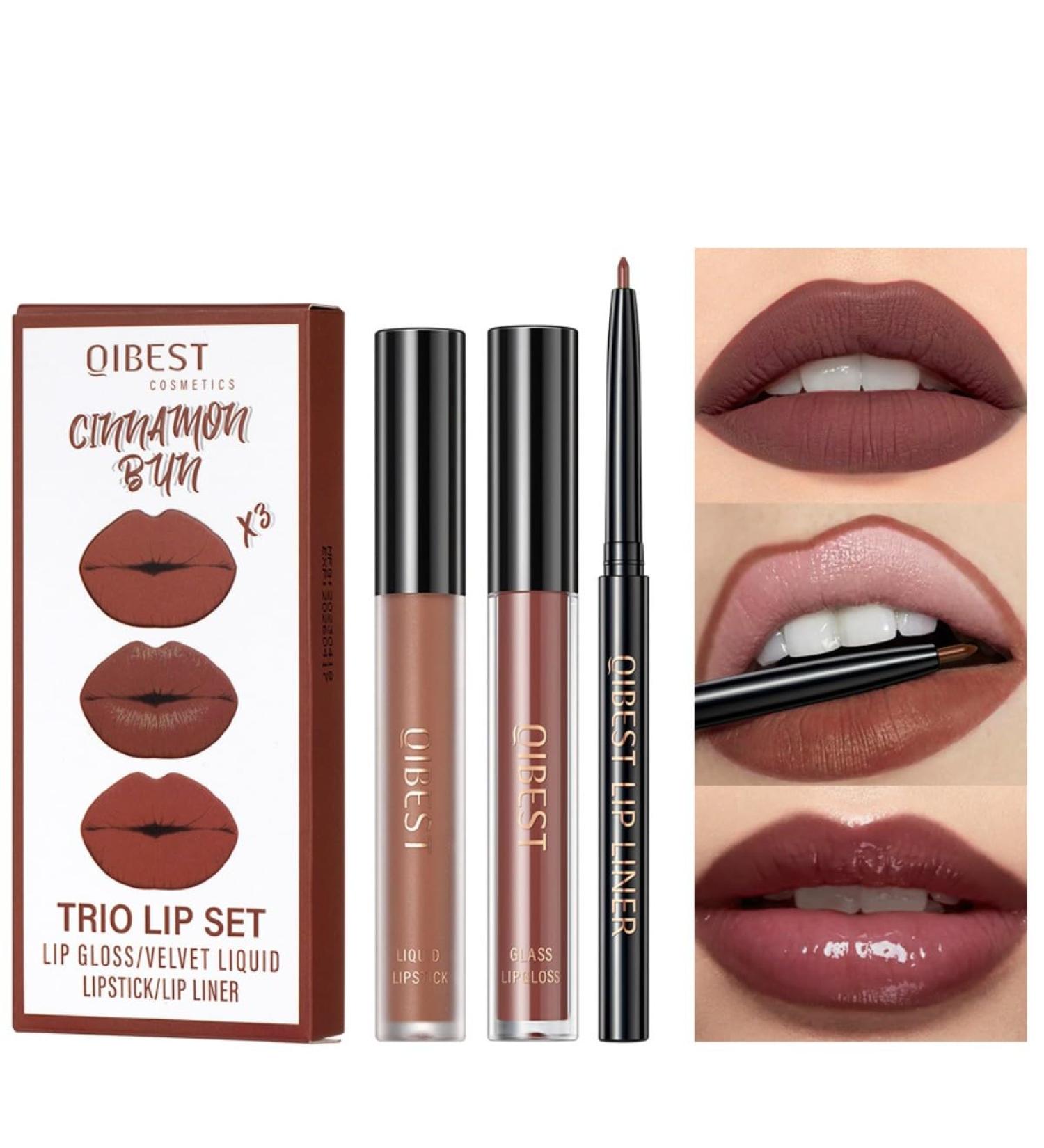 Buy Matte Liquid Lipstick & Creamy Lip Liner Set - Moisturizing Gloss - Cinnam Shade | Worldwide Shipping - Buy Online on GoSupps.com