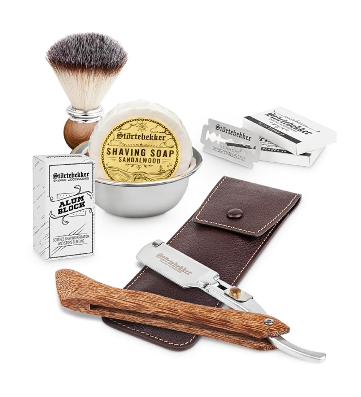 St rtebekker Premium Razor Set - Handmade Leather Case Shaving Brush Bowl Soap & More - High-Quality Wet Shaving Gift for Men - Buy Online on GoSupps.com
