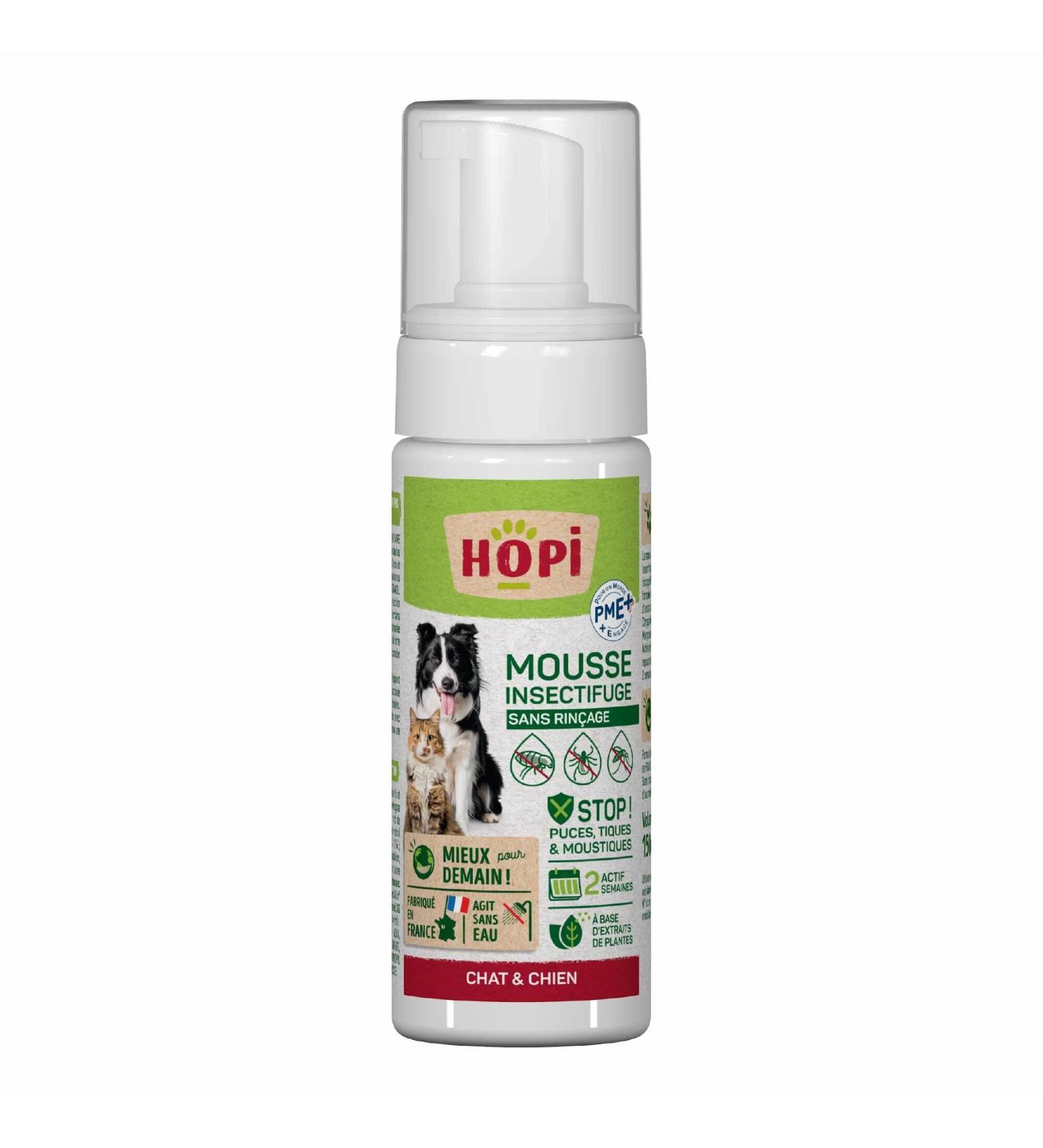 HOPI No-rinse Insect Repellent Mousse for Cats and Dogs 150 ML - Repels Fleas Ticks and Mosquitoes - Natural Plant Extracts - Practical and Economical - Made in France - Buy Online on GoSupps.com