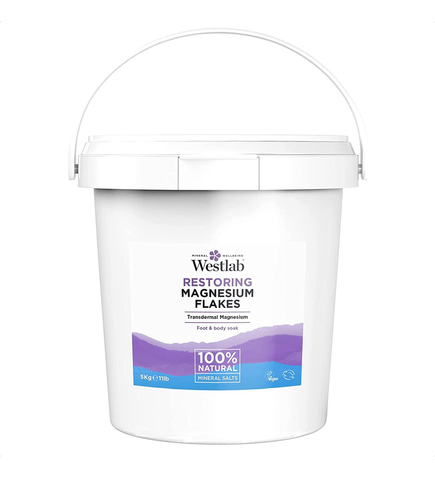 Westlab Restoring Magnesium Flakes 5kg Resealable Tub - 100% Natural Pure Mineral Salts - Magnesium Chloride Foot & Body Soak - Buy Online on GoSupps.com
