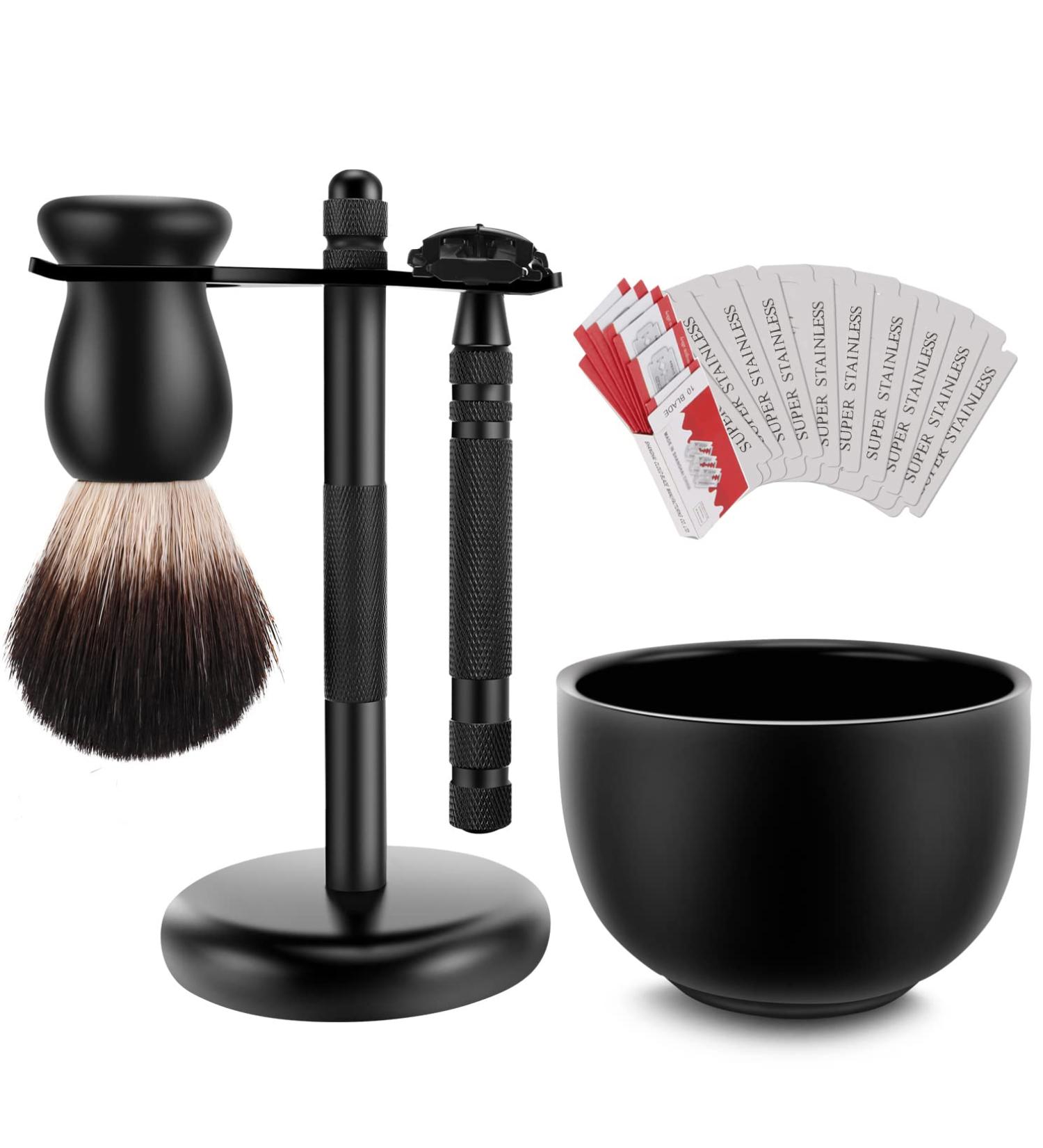 Deluxe Shaving Kit for Men - Safety Razor Brush Stand & Stainless Steel Bowl | Premium Home Shaving Essentials - Buy Online on GoSupps.com