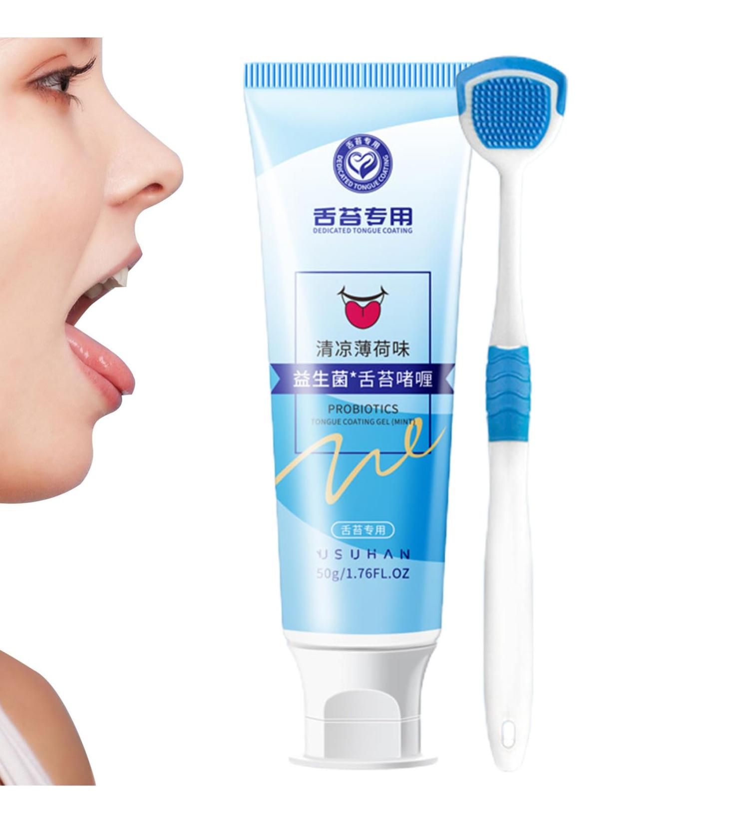 Baok Tongue Cleaning Gel Set - Natural Organic Cleaner with Brush for Men Women & Children - Ergonomic Long Handle Safe Oral Hygiene - Buy Online on GoSupps.com