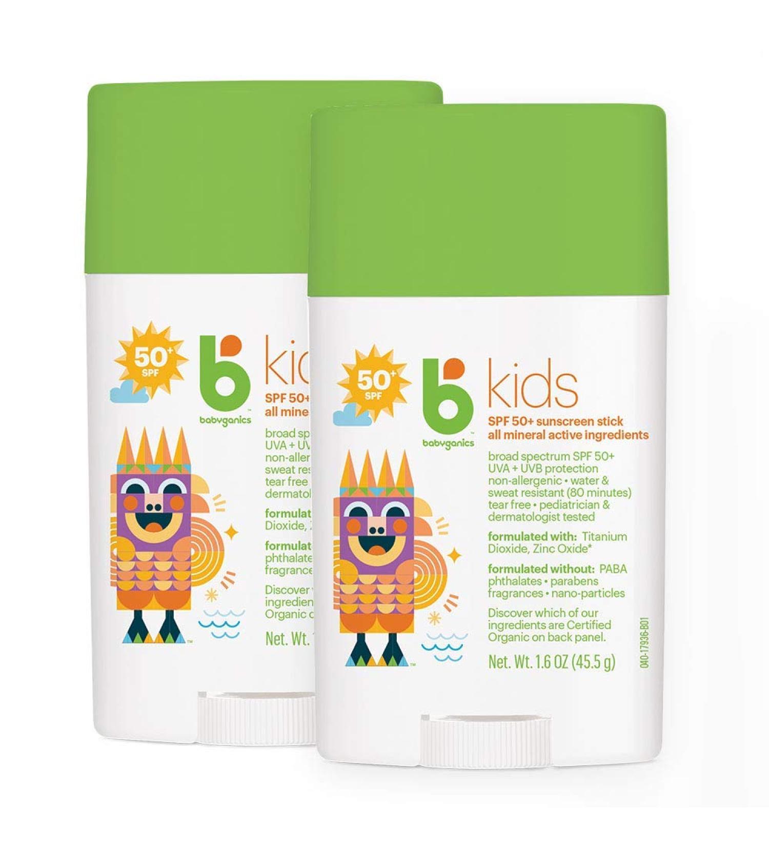Babyganics SPF 50 Travel Size Kids Sunscreen Stick 1.6oz (Pack of 2) | UVA UVB Protection | Water & Sweat Resistant | Non Allergenic - Buy Online on GoSupps.com
