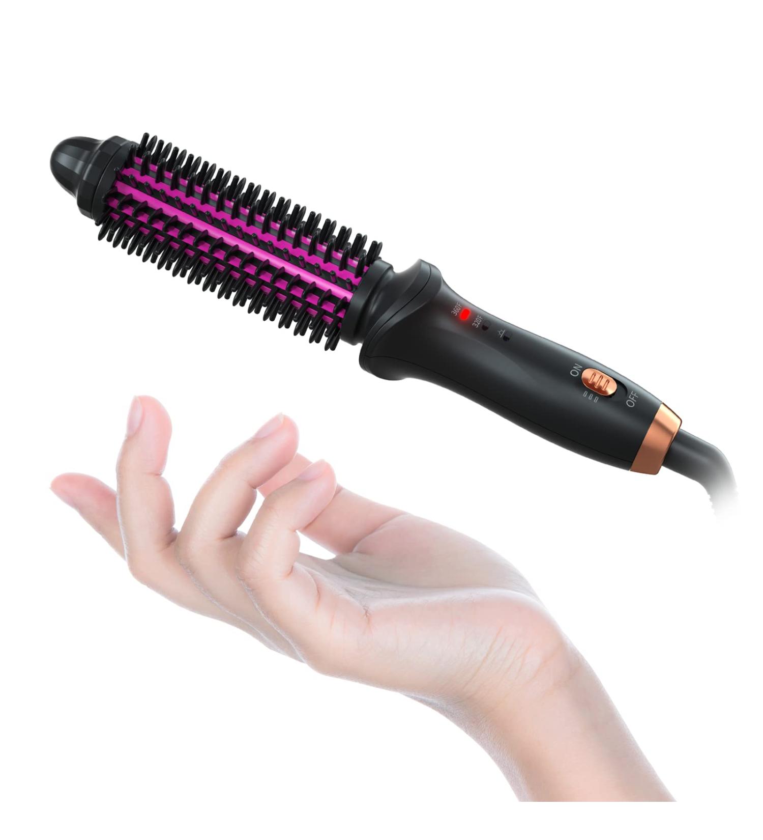 Mini 1 Inch Travel Curling Iron Brush with Tourmaline Ceramic Barrel - Anti-Scald Curling Wand for Short/Shoulder Hair - Buy Online on GoSupps.com