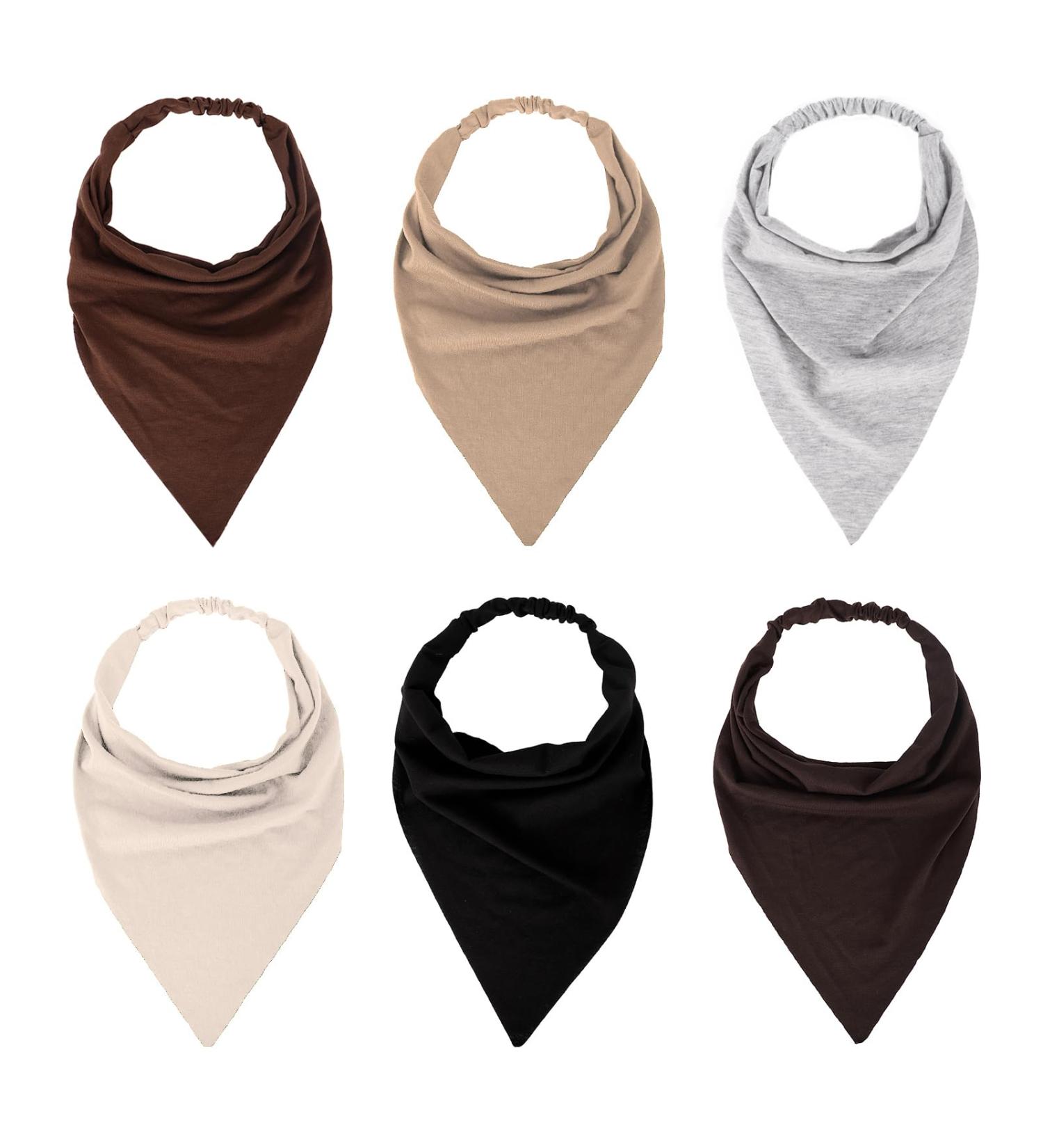 MapofBeauty 13 Inch 6 Pieces Soft Elastic Triangle Non-slip Bandana Head Scarves Headband (Black/Grey/Deep Coffee/Brown/Light Brown/Khaki) - Buy Online on GoSupps.com