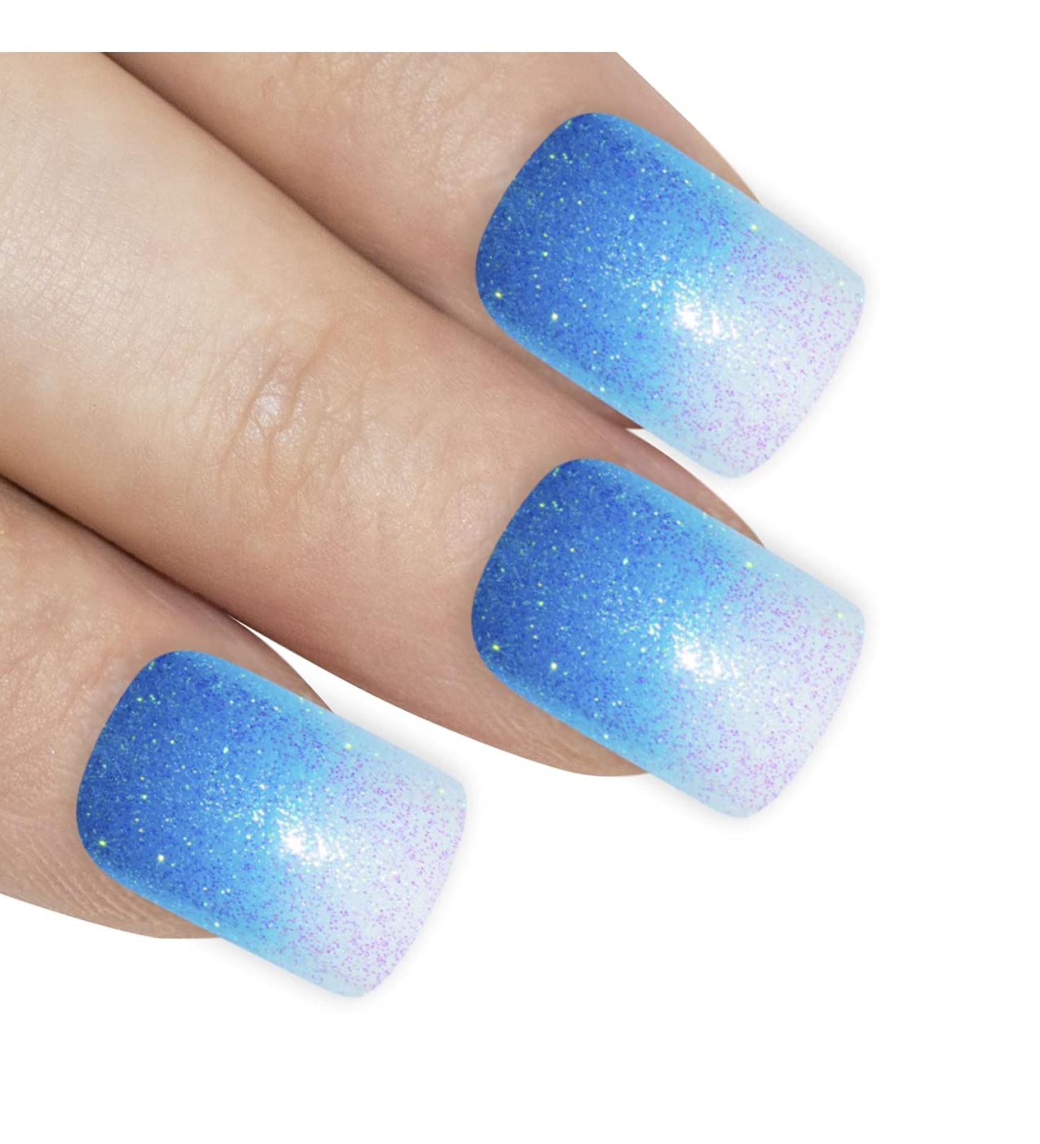 Shop Bling Art Blue Gel Ombre French Squoval False Nails - 24 Elegant Fake Nails for Instant Glam - International Shipping Available - Buy Online on GoSupps.com