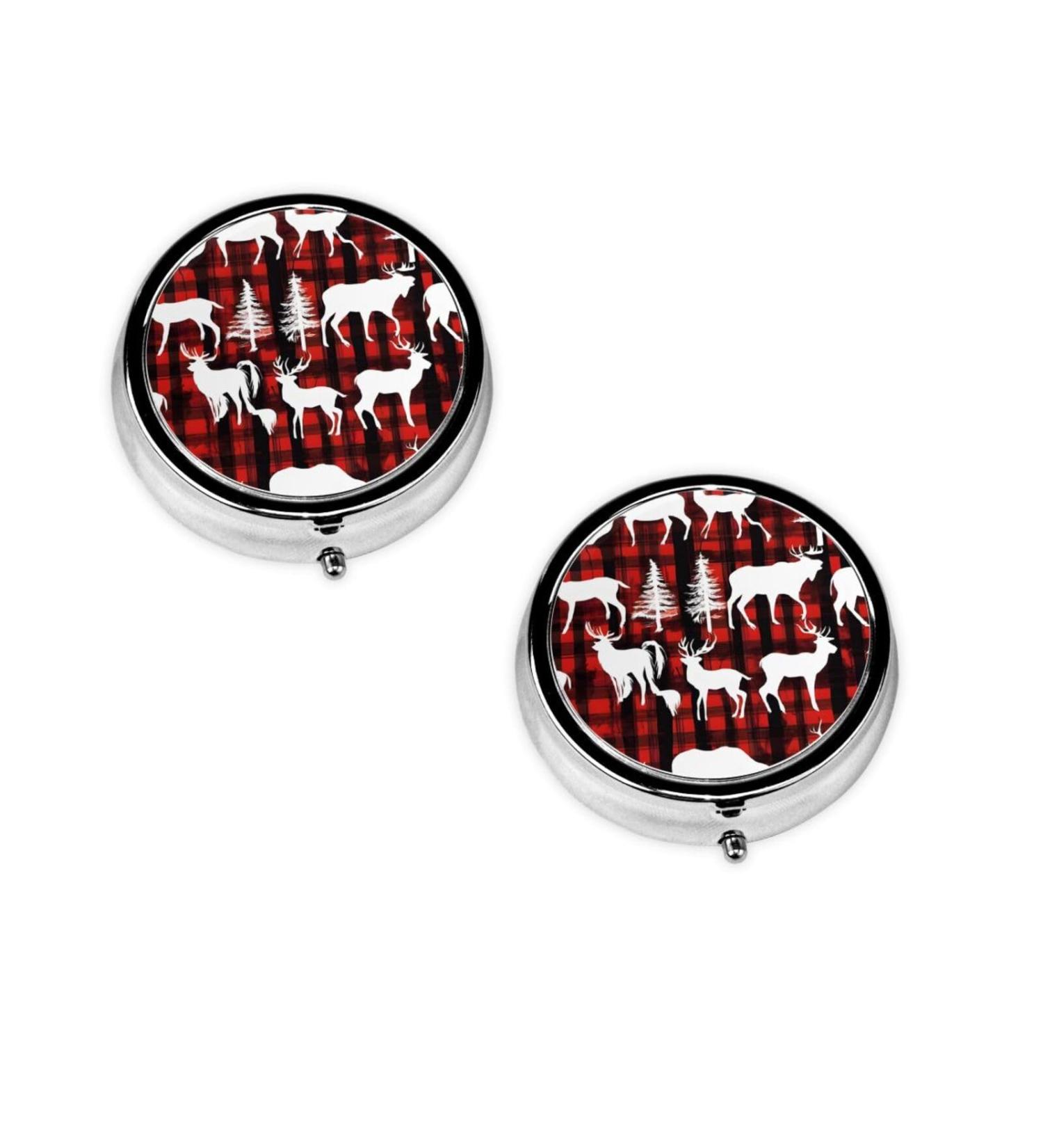 Christmas Cow Deer Mini Round Pill Box | 3 Compartment Portable Pill Organizer for Travel & Home Use - Buy Online on GoSupps.com