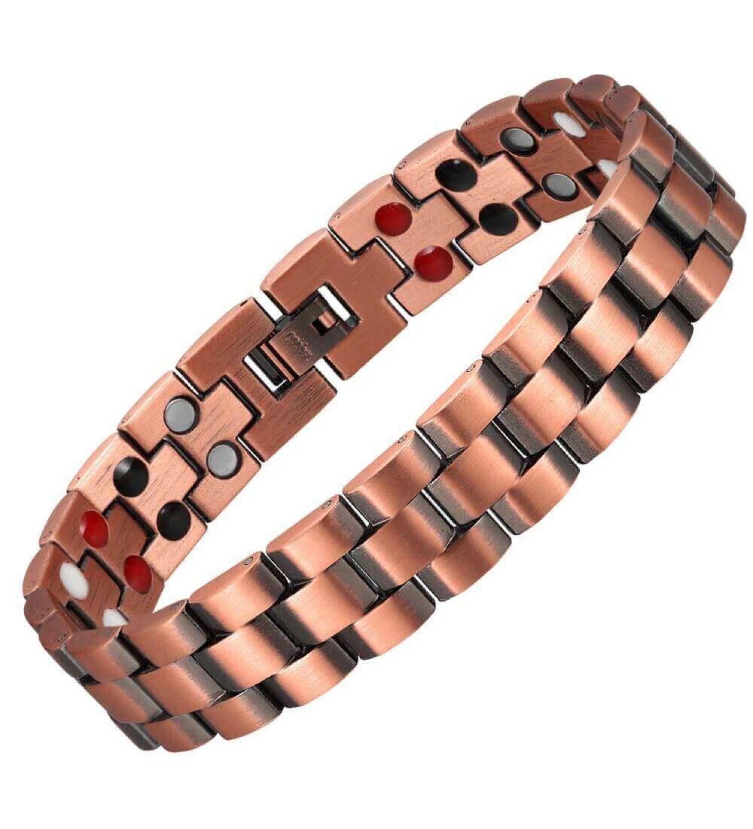 Magnetic Copper Bracelet for Men- Double Row Strength Magnets, 4 Element Design with Removal Tool, Gift Box included - Buy Online on GoSupps.com