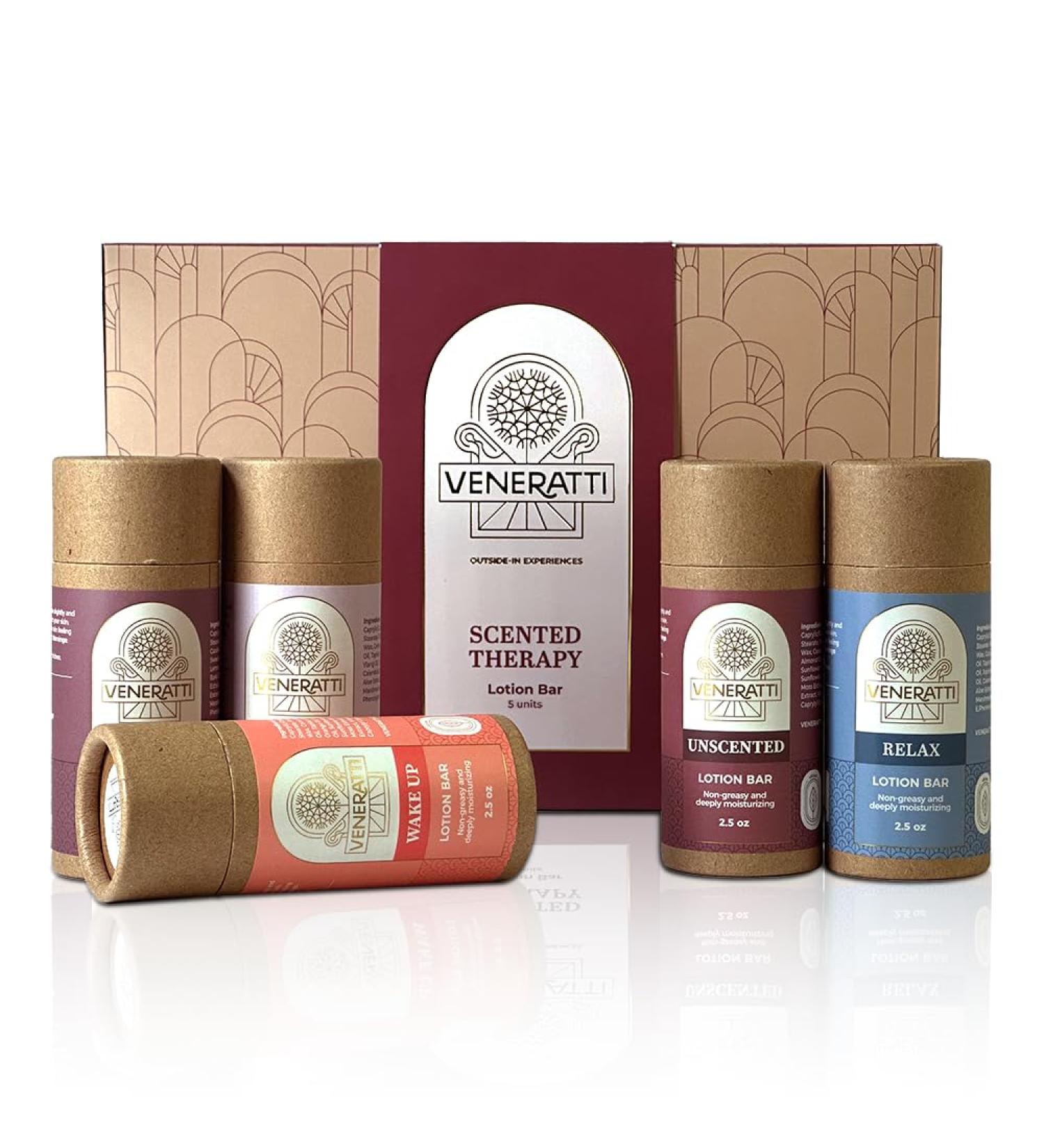 VENERATTI Lotion Bar - Vegan Made in the US Eco Friendly Stick - Quick Absorption Non-Sticky - Natural Ingredients Solid Body Lotion for Women Dry Skin - Travel Body Lotion (Gift Box 5 Units) - Buy Online on GoSupps.com