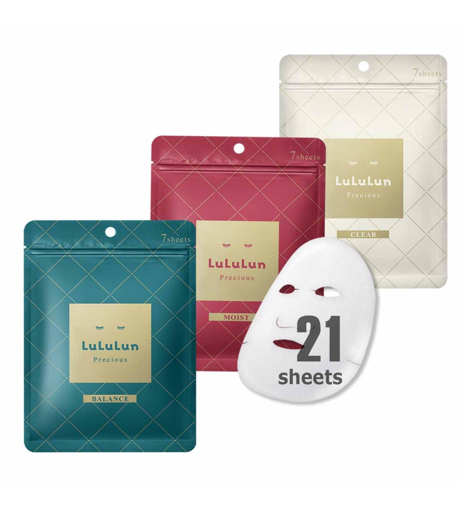Lululun 21pc Facial Mask Sheets - Organic Japanese Anti-Aging Hydrating Skincare Daily Use Moisturizing Masks for Dry Skin - PRECIOUS Series - Buy Online on GoSupps.com