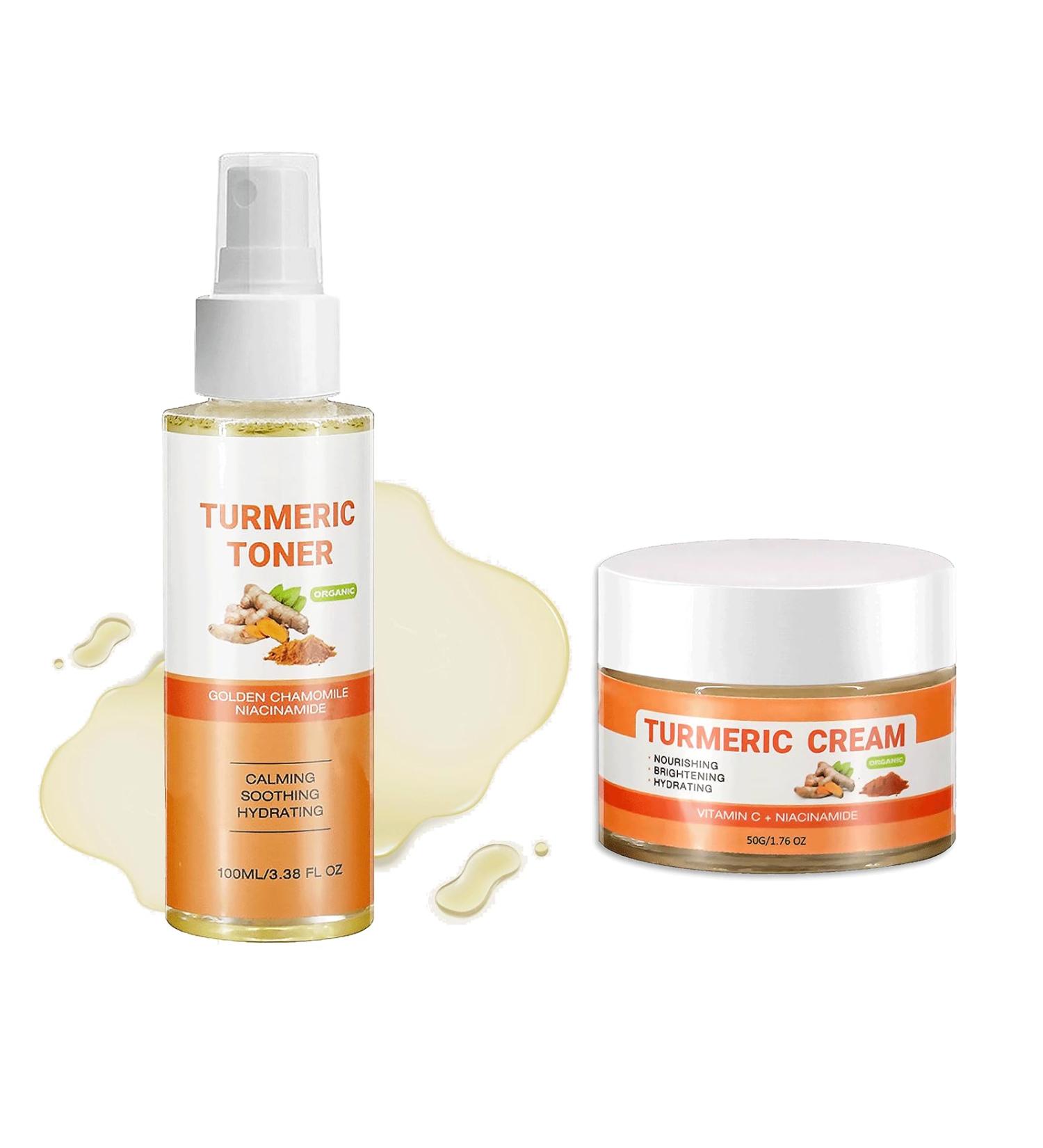Turmeric Skincare Set Toner for Face Turmeric Face Cream Moisturiser Nourishing Soothe & Rehydrate Toner Astringent Toner Spray Moisturiser Repairing Face Skin Care 100ml+50g - Buy Online on GoSupps.com