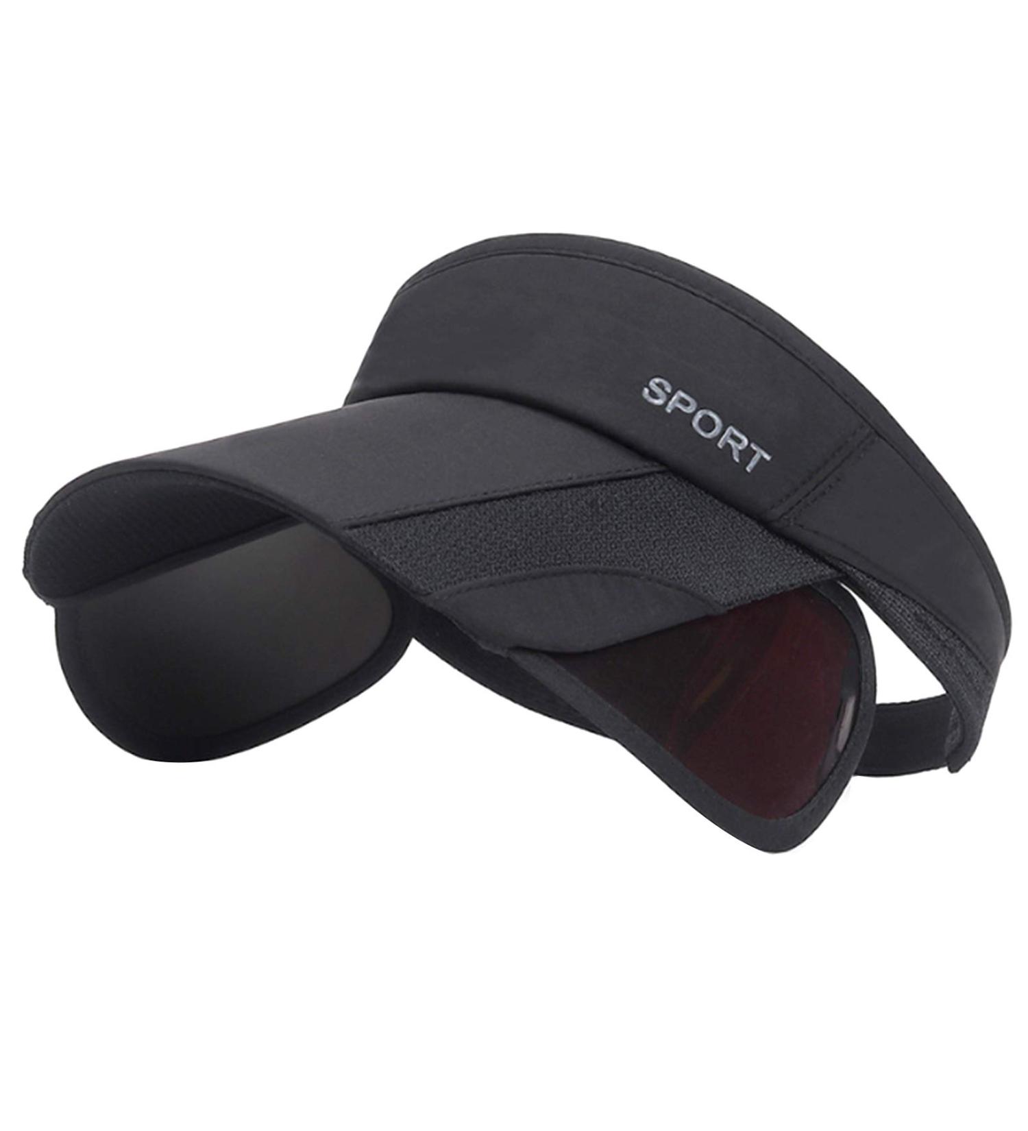 Women's Adjustable Sun Visor Golf Cap with Retractable Brim - UV Protection Sport Hat in Black - Buy Online on GoSupps.com