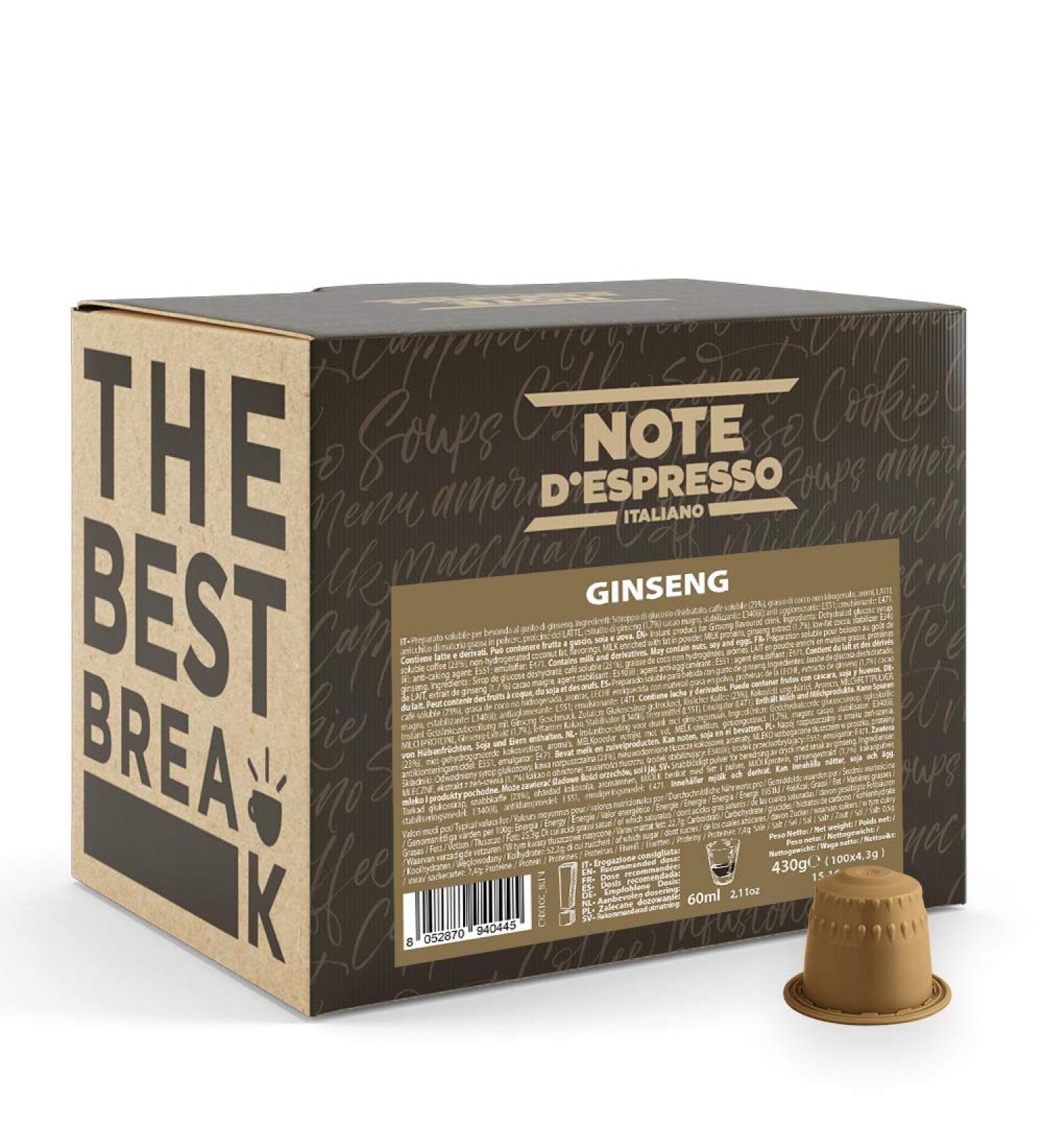  Note d'Espresso Note d'Espresso - Ginseng - Capsules Exclusively Compatible with Nespresso Machine* - 100 x 4.2 g - Buy Online on GoSupps.com