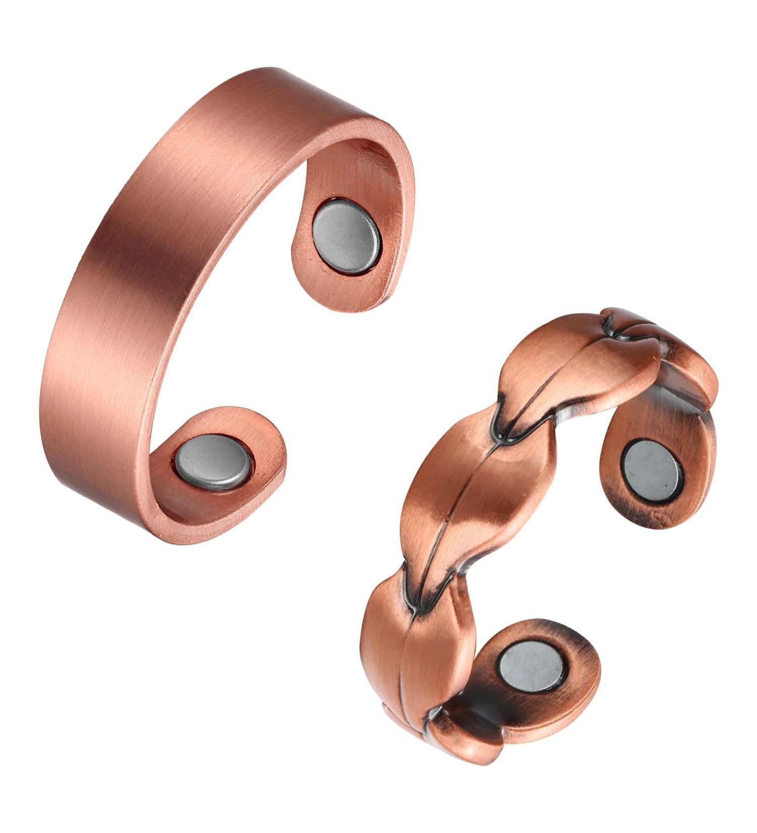 MagEnergy Pure Copper Magnetic Rings for Women - Adjustable Thumb Fingers Ring - Set of 2 with Gift Box - Plane and Leaf Designs - Buy Online on GoSupps.com