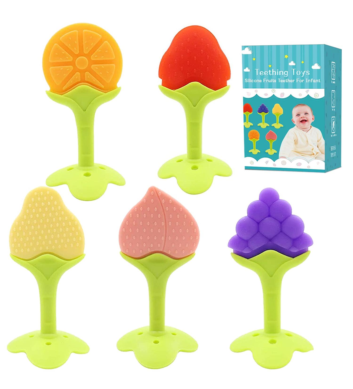 5 PCS Soft Fruit Baby Teething Toys | Silicone Teethers for Infants 0-12 Months | Freezer Safe Teething Set by Bagvhandbagro - Buy Online on GoSupps.com