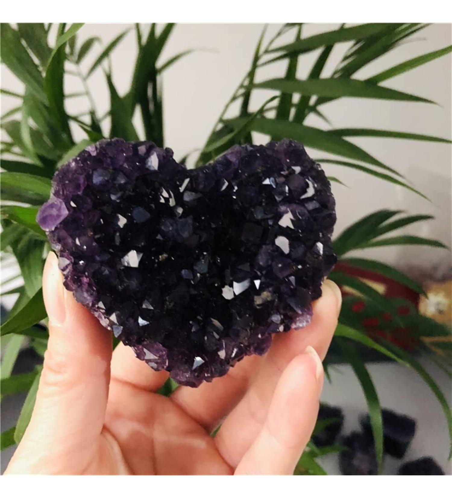 Natural Crystal Rough 5-8cm Natural Heart Shape Amethyst Cluster Quartz Crystal Specimen Stones (Size : 6.5-7cm)